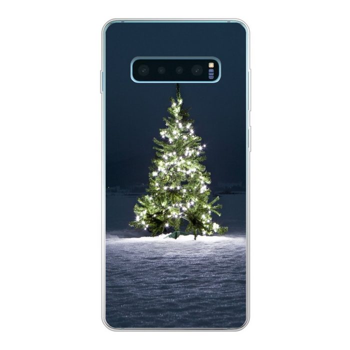 MuchoWow Handyhülle Der Tannenbaum mit Lichtern in der Dunkelheit Phone Case Handyhülle Samsung Galaxy S10 Lite Silikon Schutzhülle