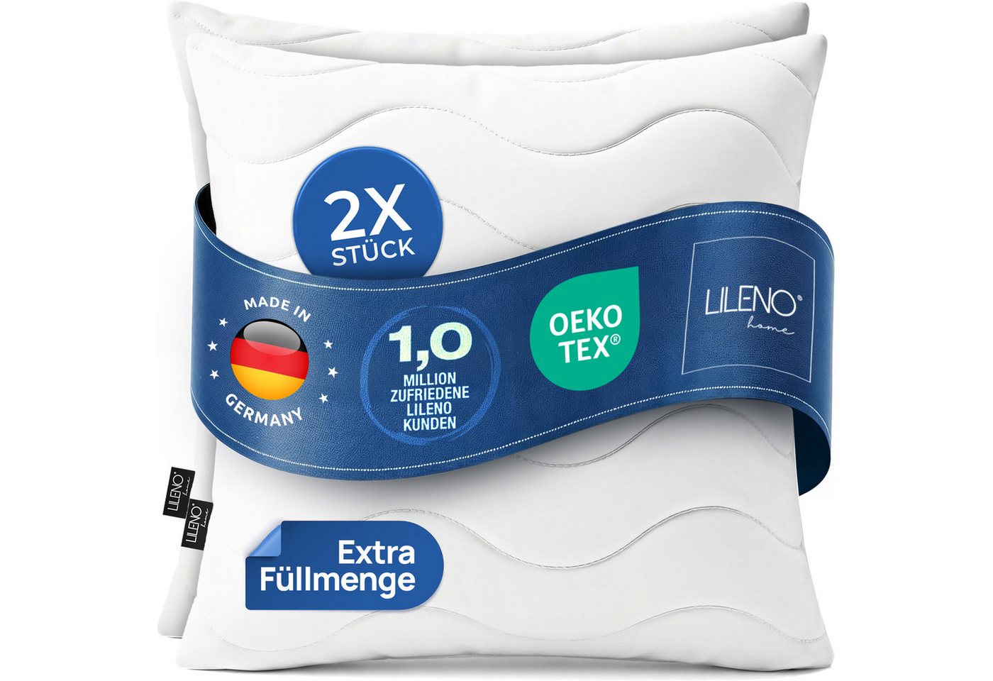 LILENO HOME Kopfkissen LILENO HOME Allergiker Kopfkissen Oeko-Tex & - Made in Germany, Füllung: 100% Polyester, Seitenschläfer, Bauchschläfer, Rückenschläfer, Spar-Set, 2er Set, Kopfkissen 80x80 cm HART mit 1.200g Füllung, allergikergeeignet