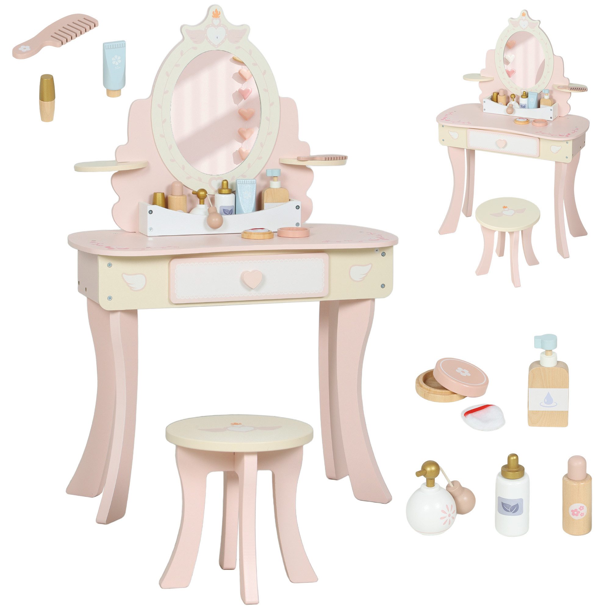 AIYAPLAY Schminktisch Kinder Schminktisch-Set mit Hocker, Schublade (Frisiertisch, 2-St., 2-in-1-Kosmetiktisch), für Kinder ab 3 Jahre, Rosa