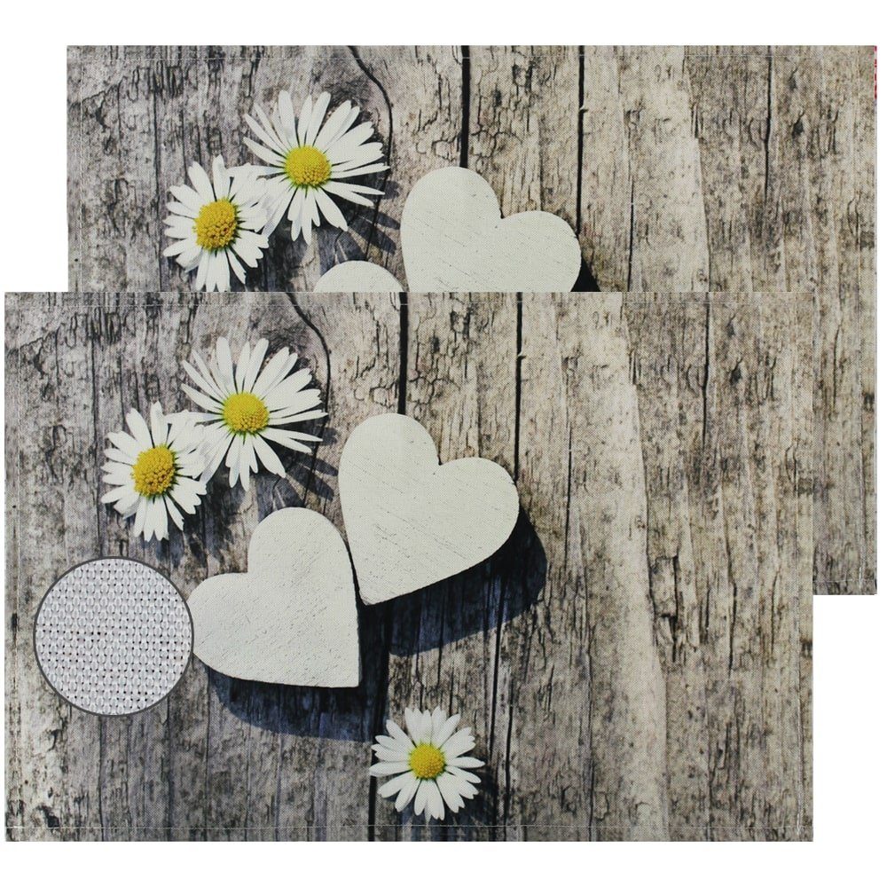 matches21 HOME & HOBBY Platzset Tischsets Textil CLOTH Gänseblumen Herzen 2 günstig online kaufen