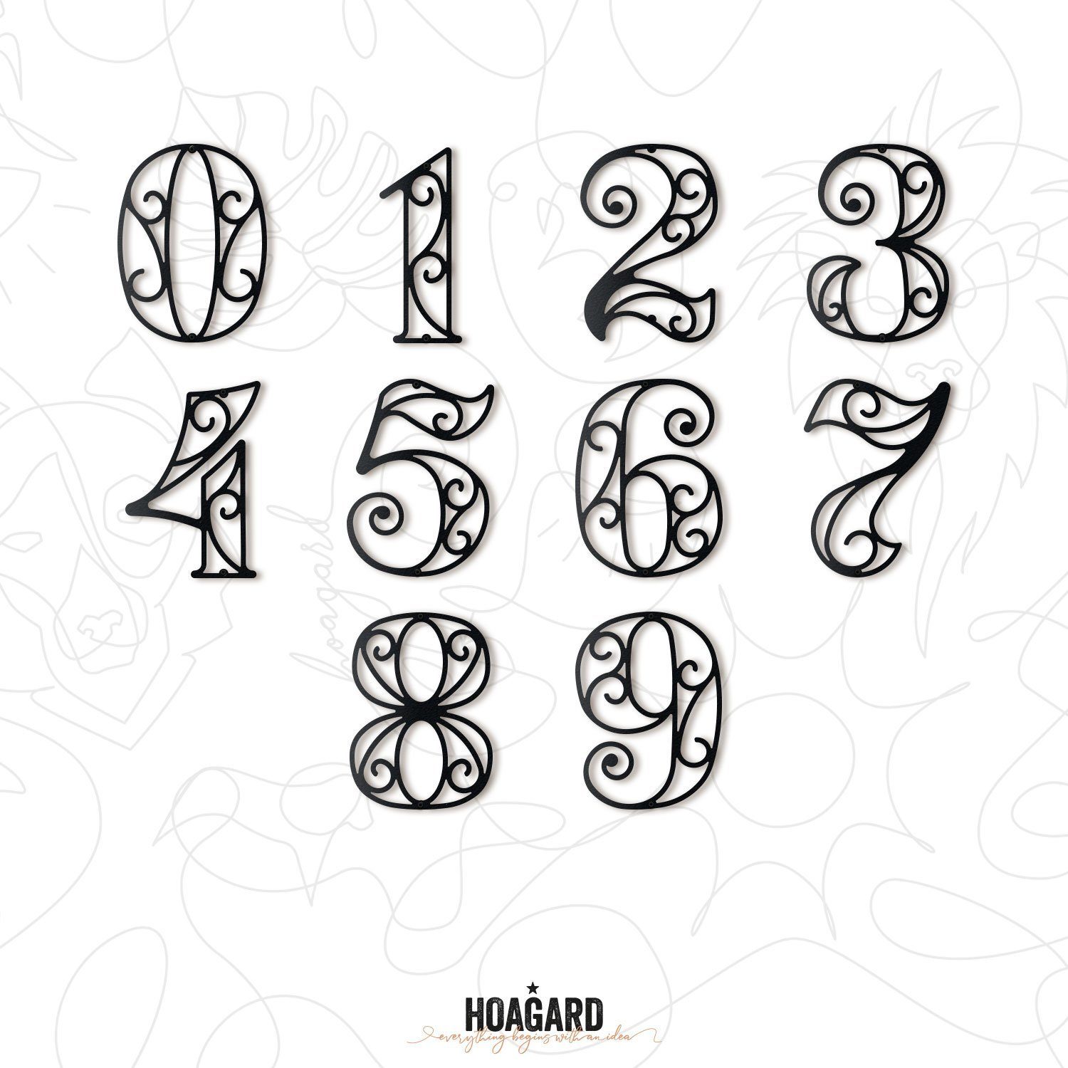 Hoagard Hausnummer stylische Hausnummer zur Auswahl - schwarz aus Metall - 15 cm, (Zahlen 0 - 9, je Artikel eine Zahl), sehr einfache Montage