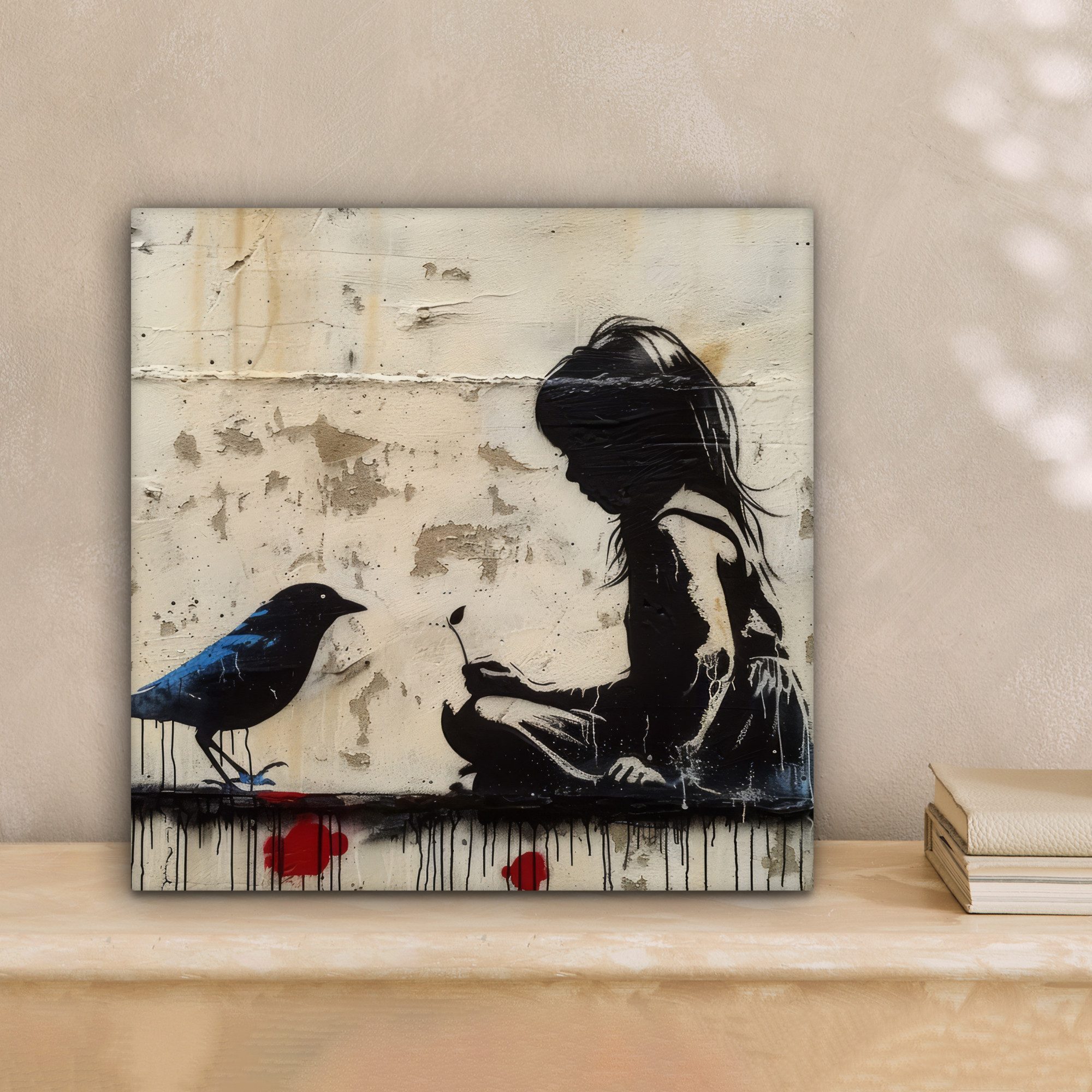 OneMillionCanvasses® Leinwandbild Mädchen - Straßenkunst - Vogel - Abstrakt günstig online kaufen