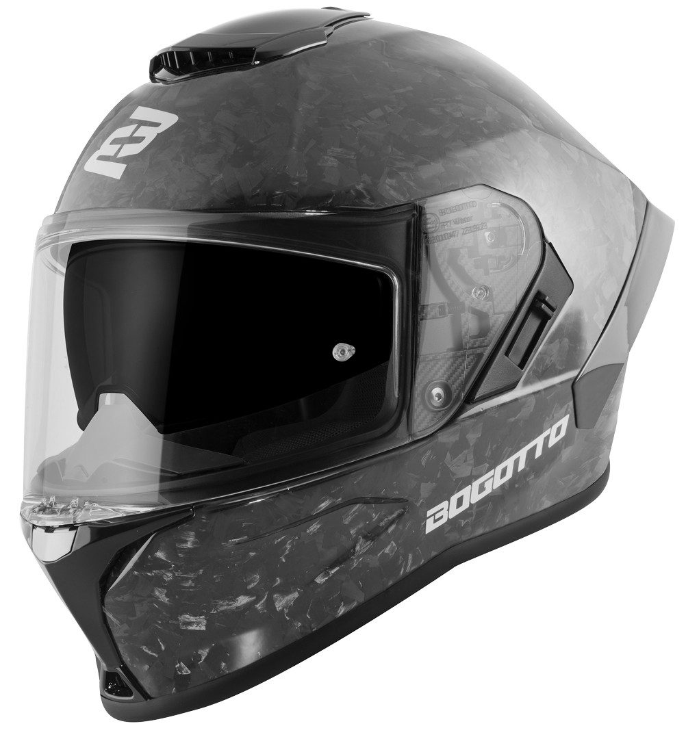 Bogotto Motorradhelm Phantom Forged Carbon Helm, vorbereitet für Kommunikationssystem,Notfallsystem-Polsterung (EQ