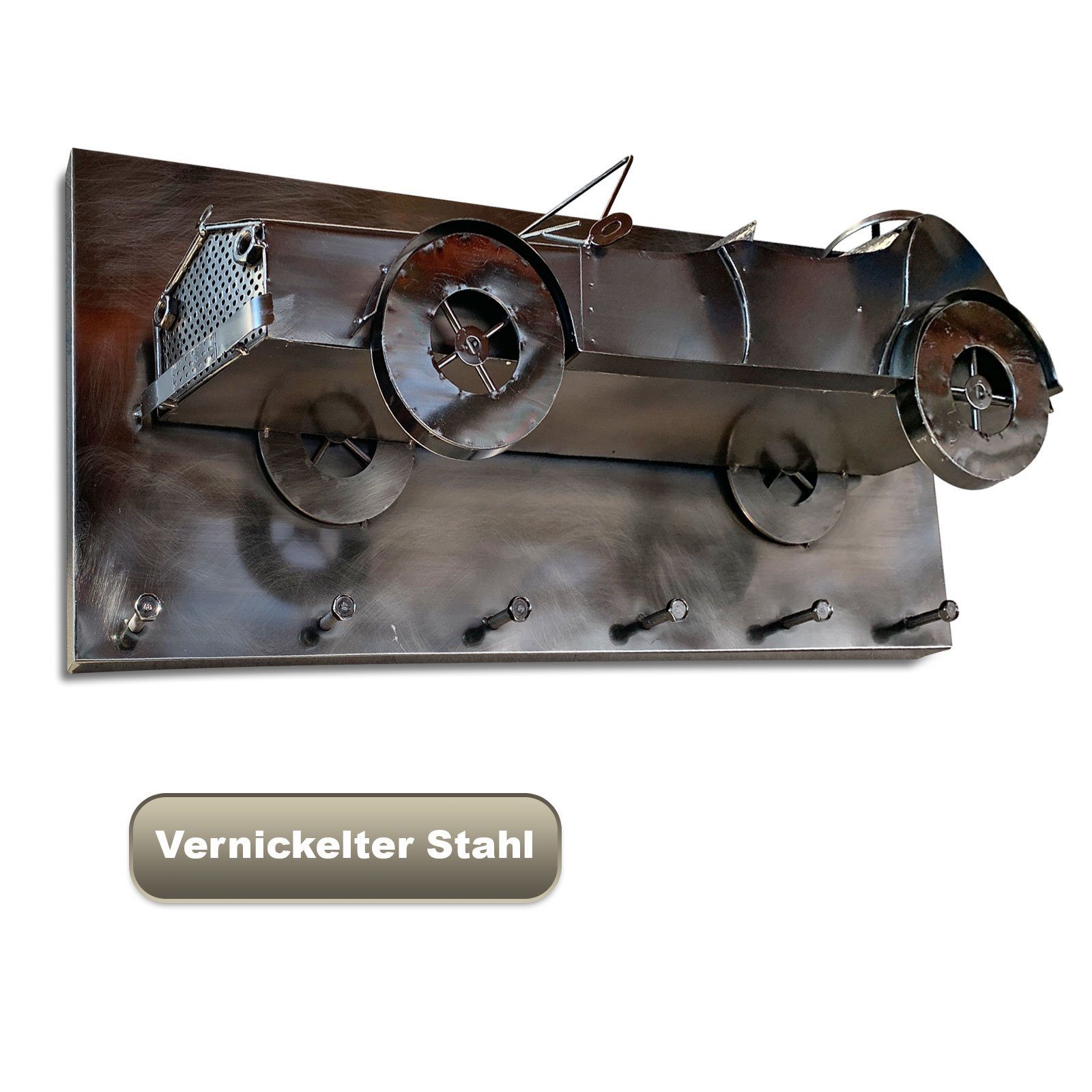 HAKU Wandgarderobe Große Hakenleiste mit Klassischem 3D Motiv - 3D Wandbild, 6 Haken, Einfache Montage, Vintage Deko, venickelter Stahl