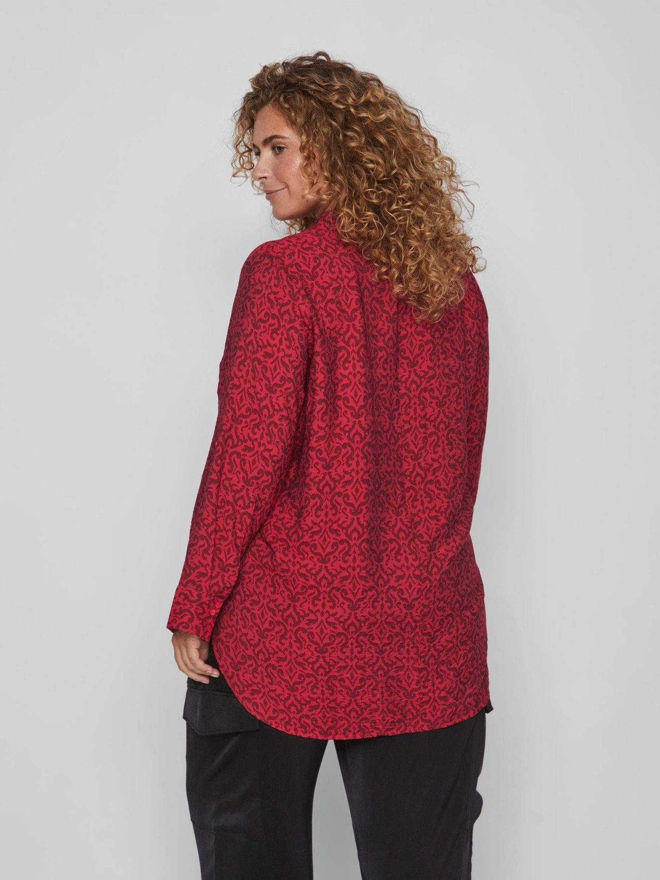 Vila Blusenshirt Gemusterte Plus Size Bluse Loose Fit Langarm Hemd VINELIA  6140 in Rot