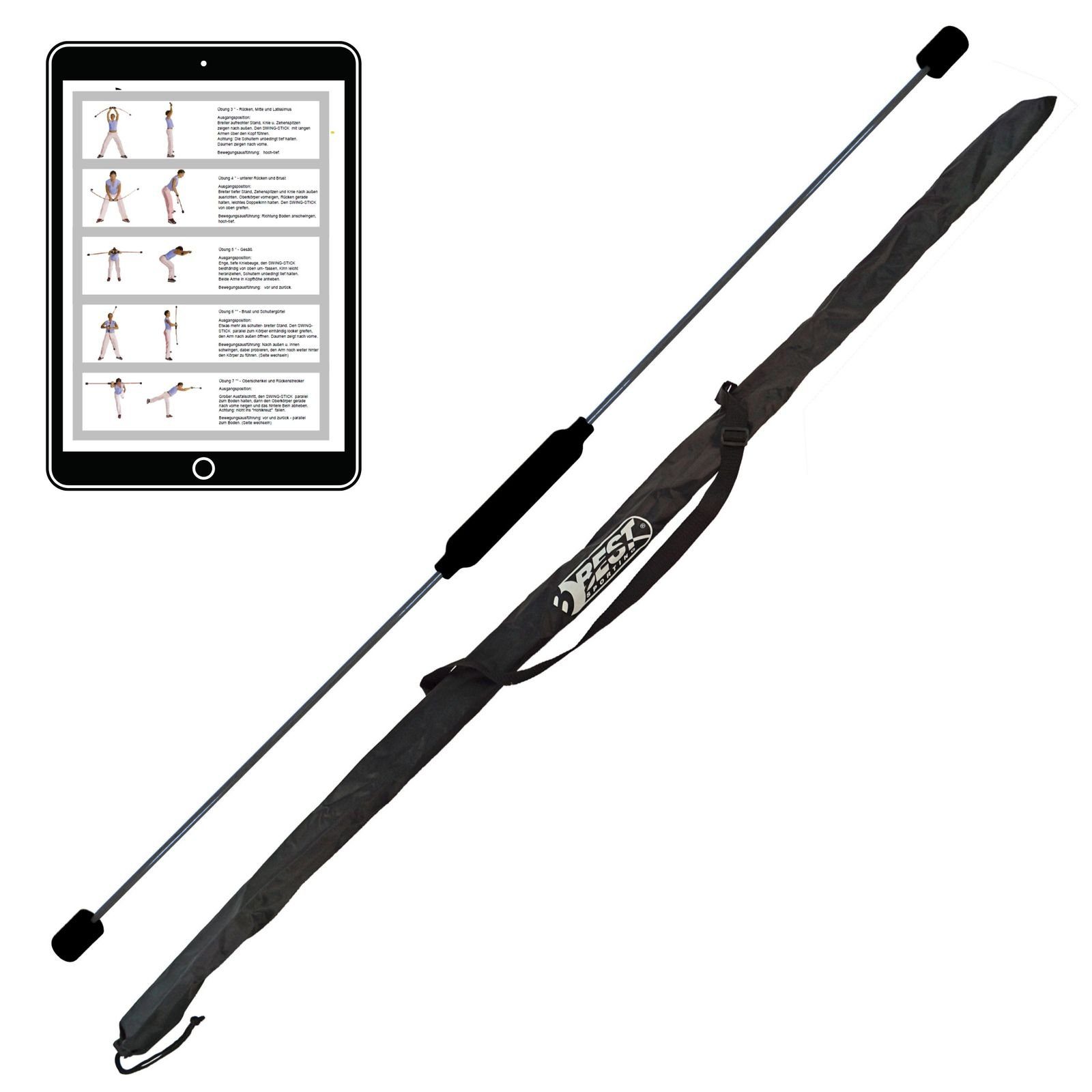 Best Sporting Swingstick Swingstick in schwarz mit Tasche (2-St), Gymnastikstab mit Anleitung für 16 Übungen