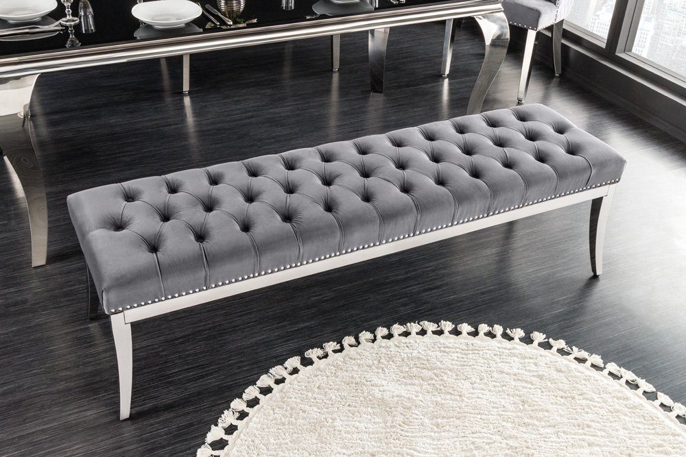 riess-ambiente Sitzbank CASTLE DELUXE 165cm grau / silber (Einzelartikel, 1-St), Esszimmer · Samt · Edelstahl · Schlafzimmer · Flur · Barock Design