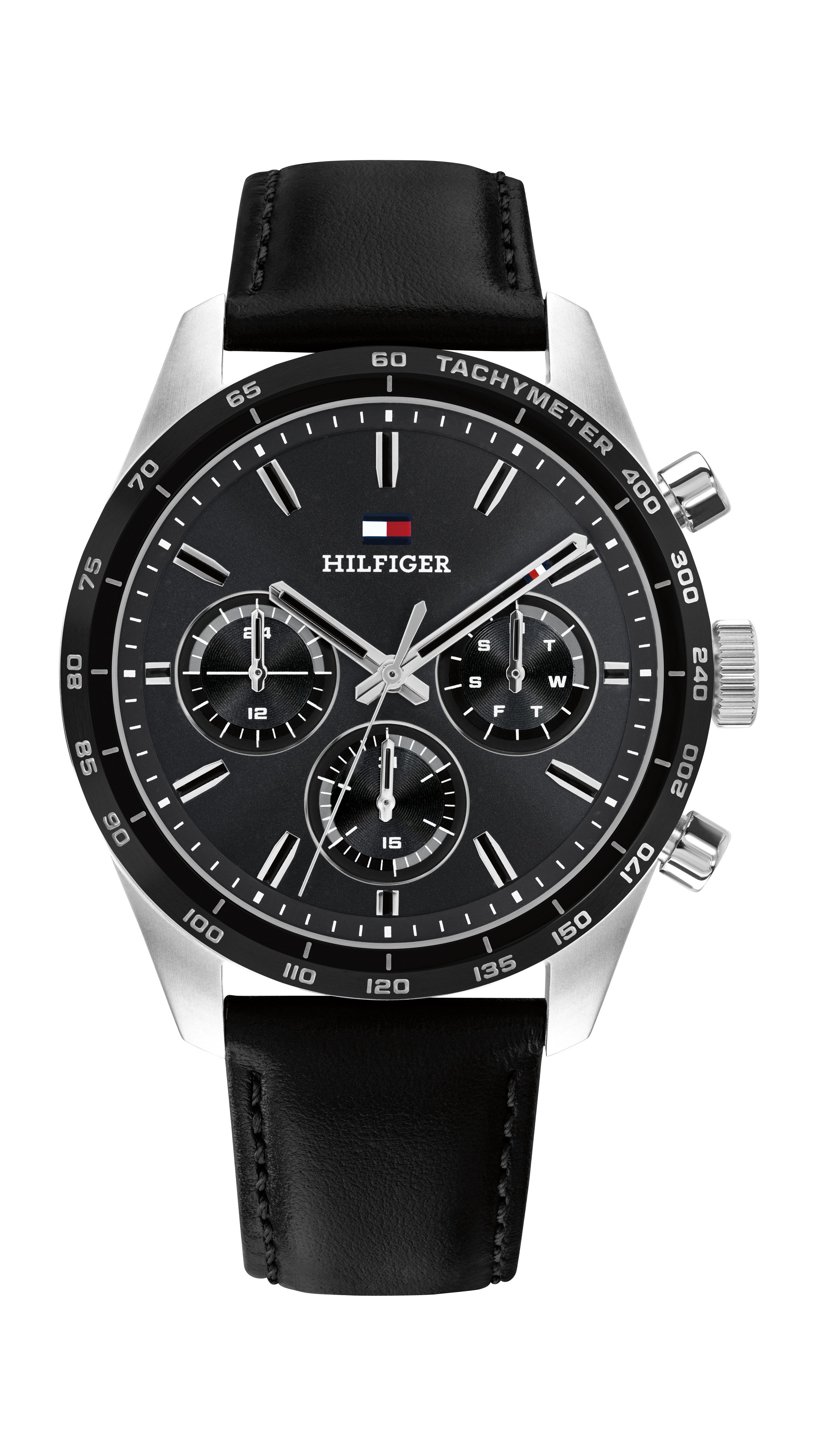 Tommy Hilfiger Multifunktionsuhr HAMPTON 1792277, Quarzuhr, Armbanduhr, Herrenuhr, Lederarmband, analog