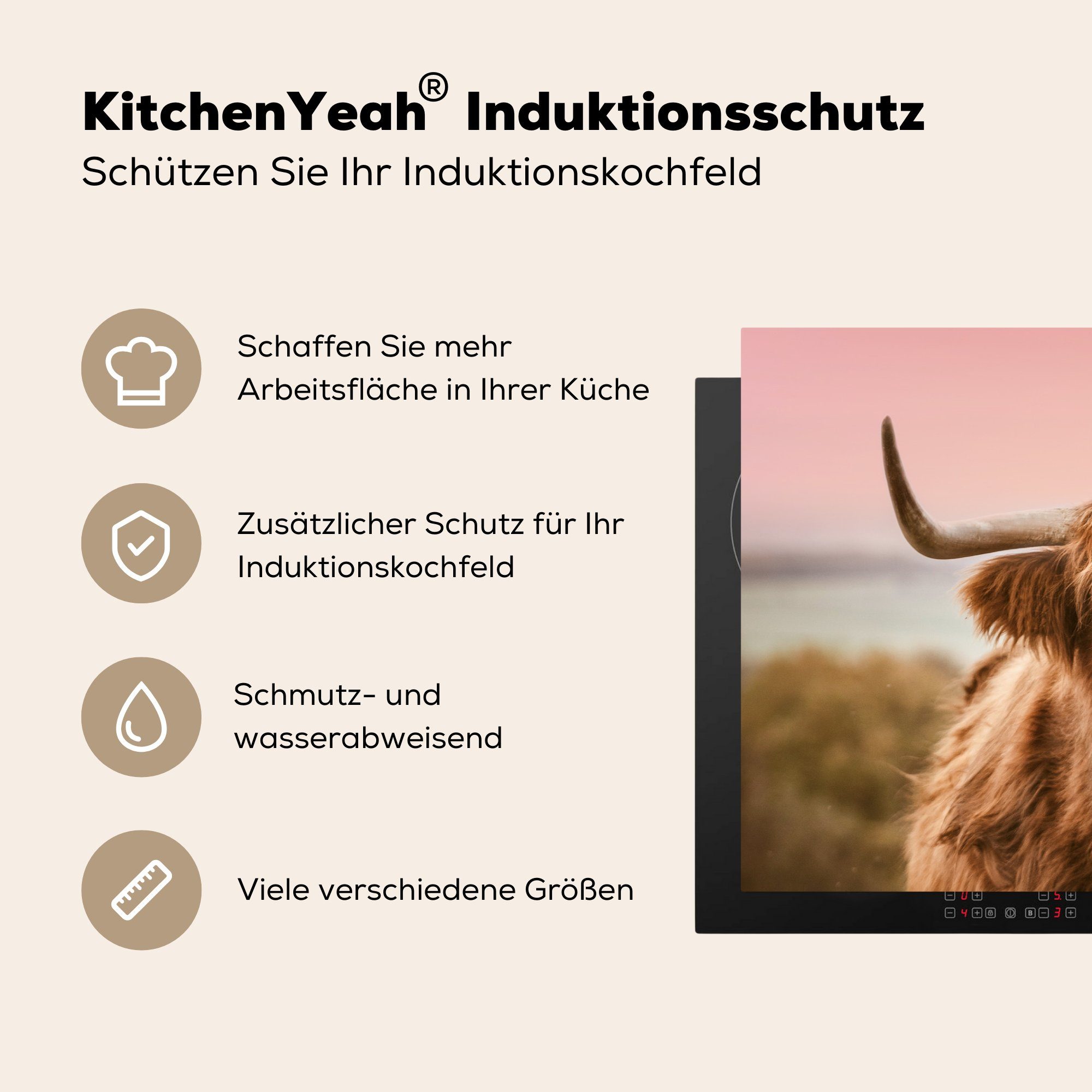 Tier, cm, 81x52 Vinyl, Herdblende-/Abdeckplatte - (1 Schutz tlg), Highlander Kuh die Schottischer Ceranfeldabdeckung - Induktionskochfeld MuchoWow für küche,