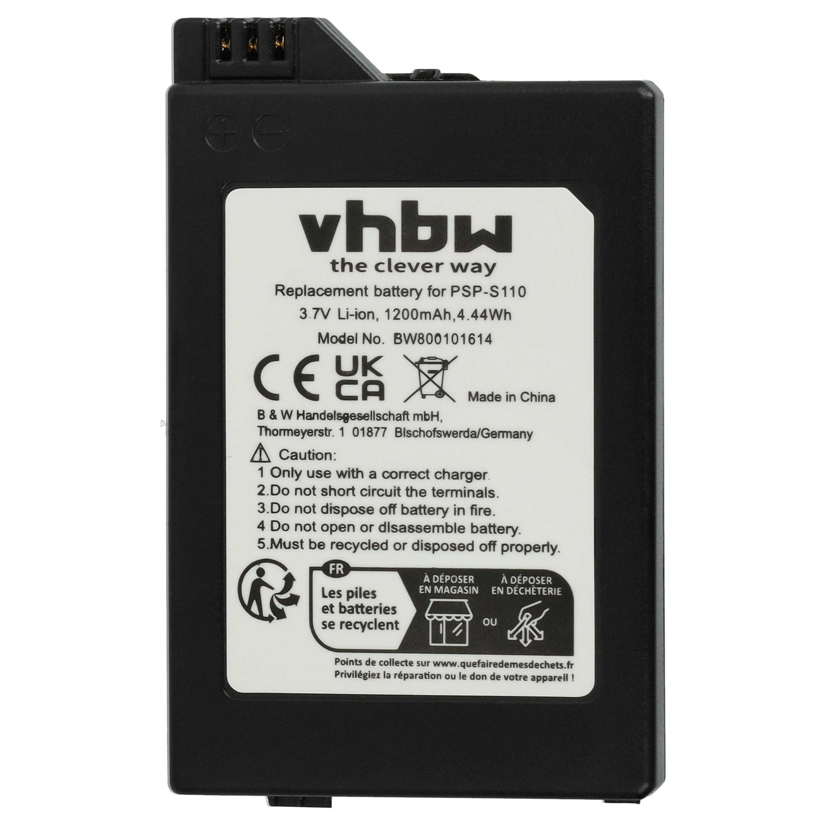 vhbw Akku passend für Sony Playstation Portable Slim & Lite PSP-2004 Akku Akku Li-Ion 1200 mAh (3,7 V, 1 St), Leistungsfähiger Austausch-Akku für Spielkonsole, Wiederaufladbar
