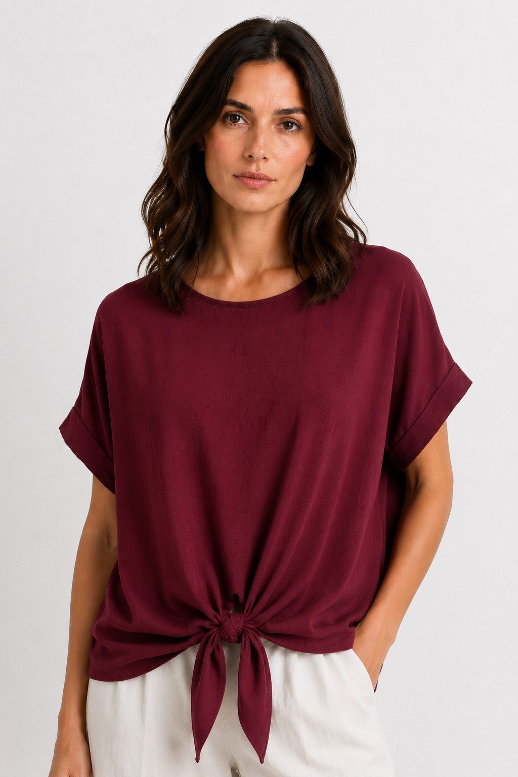 ITALY VIBES Kurzarmbluse - sommerliche Bluse - Blusenshirt Damen mit Knotendetail ONE SIZE / passend für Größe S - L