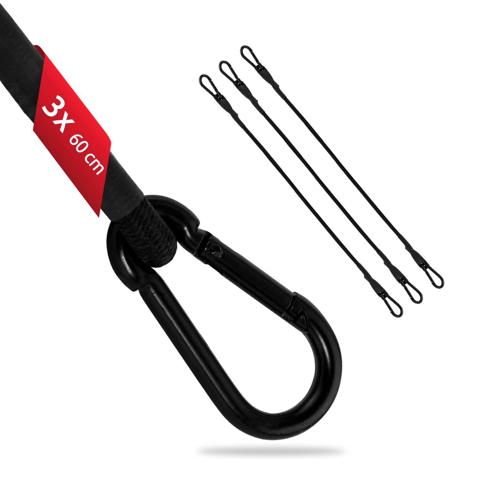 ECENCE Spanngurt 3x Spanngummi mit Karabiner 60cm in Schwarz Latex (3-St)