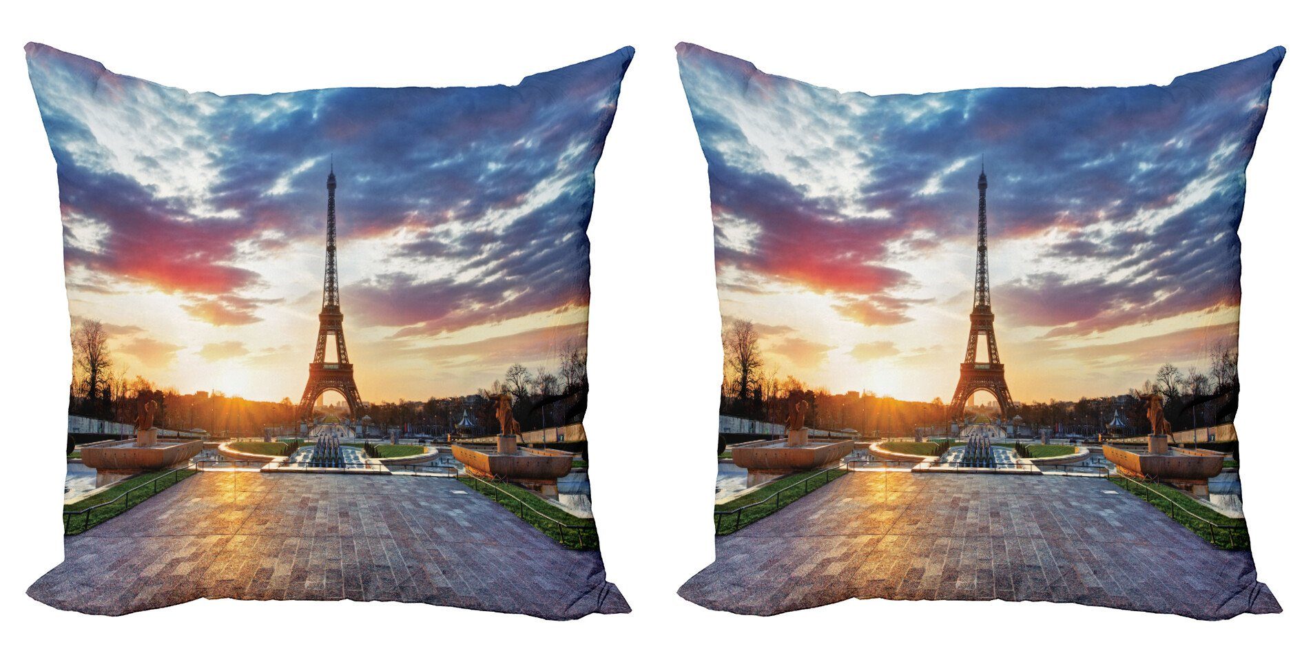 Kissenbezüge Modern Accent Doppelseitiger Digitaldruck, Abakuhaus (2 Stück), Eiffelturm Sonnenaufgang-Landschaft
