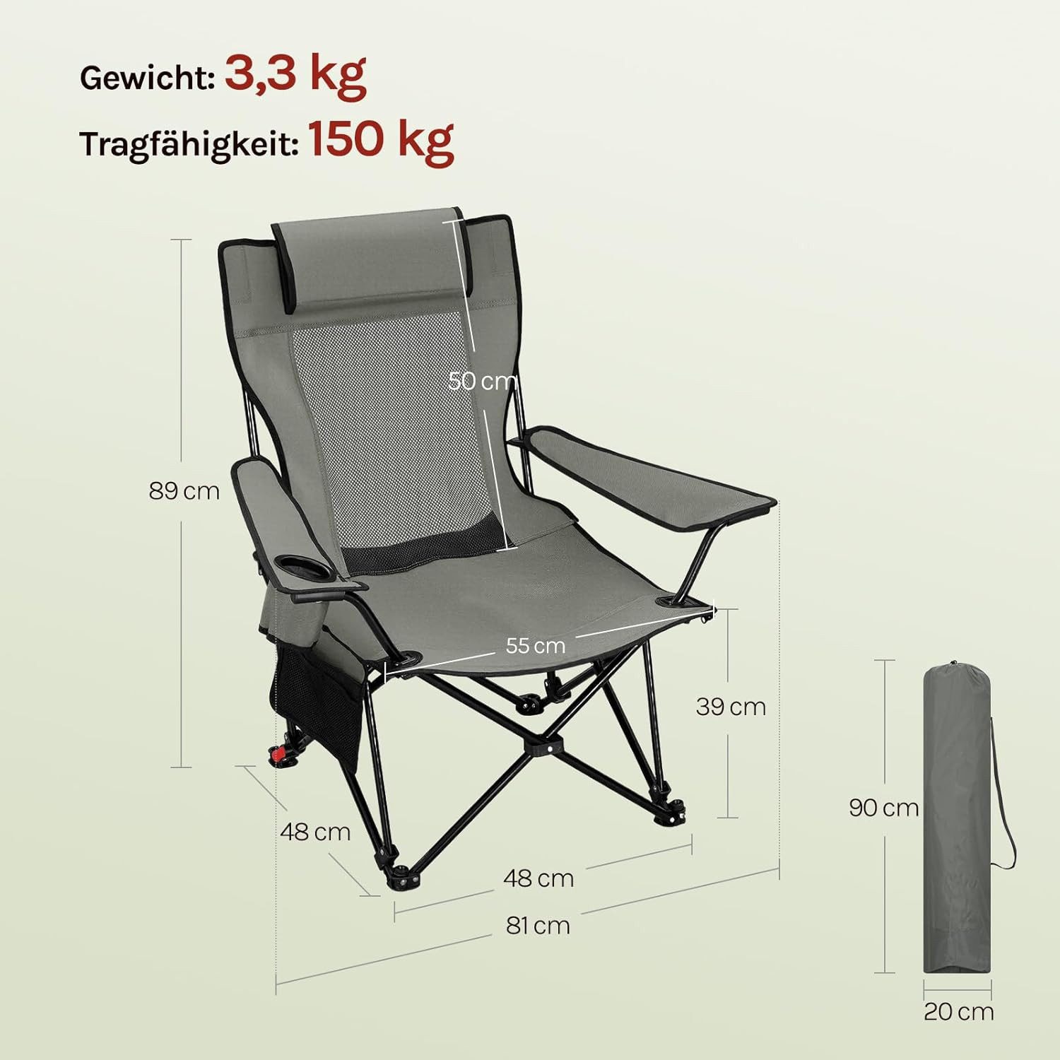 Woltu Campingstuhl (2 St), Faltbar Klappstuhl bis 150 kg Belastbar
