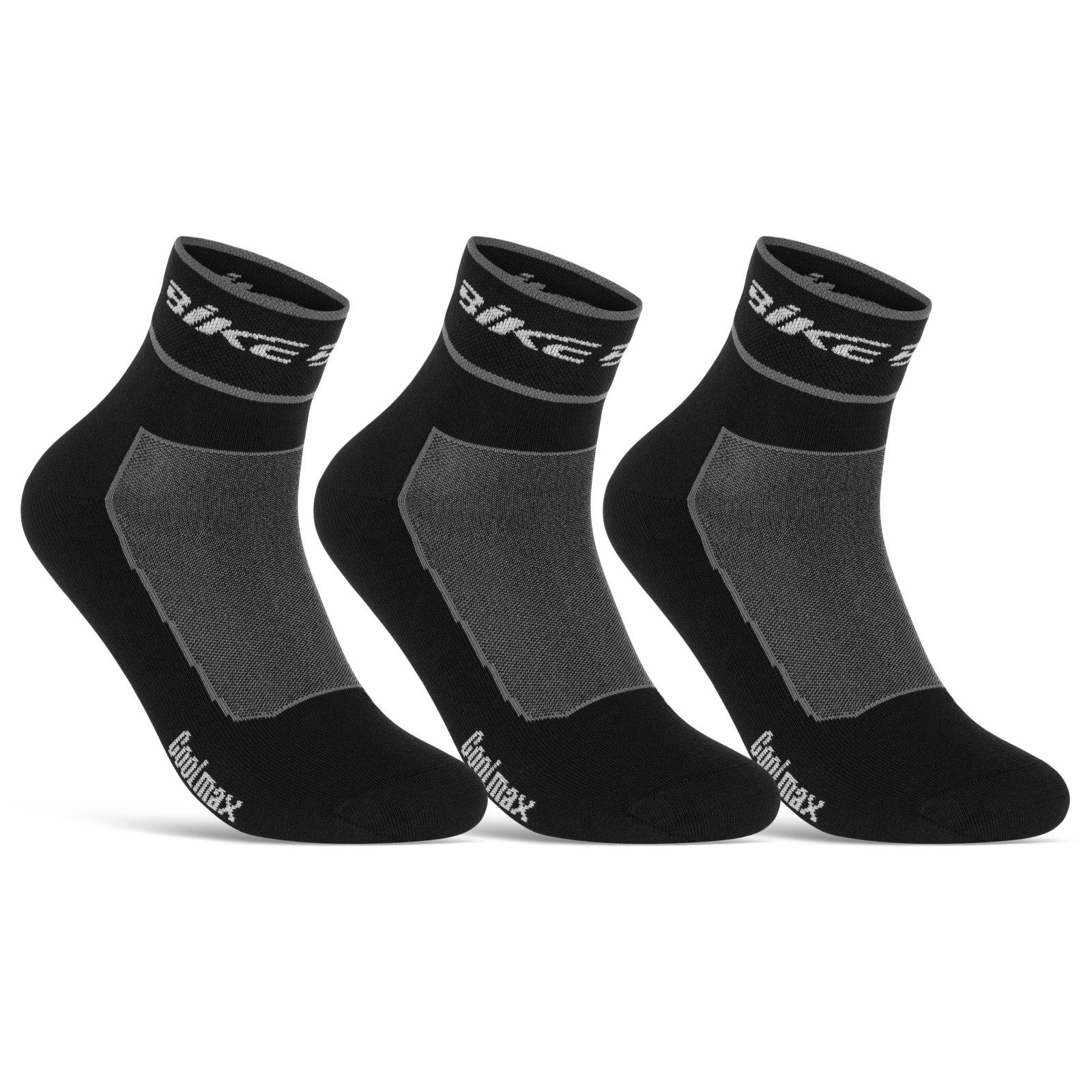 3-Paar, Coolmax Socken 43-46) (3xSchwarz, Atmungsaktive Herren Fahrrad-Socken & sockenkauf24 WP 50302P Radsport Quarter Funktionssocken für Damen