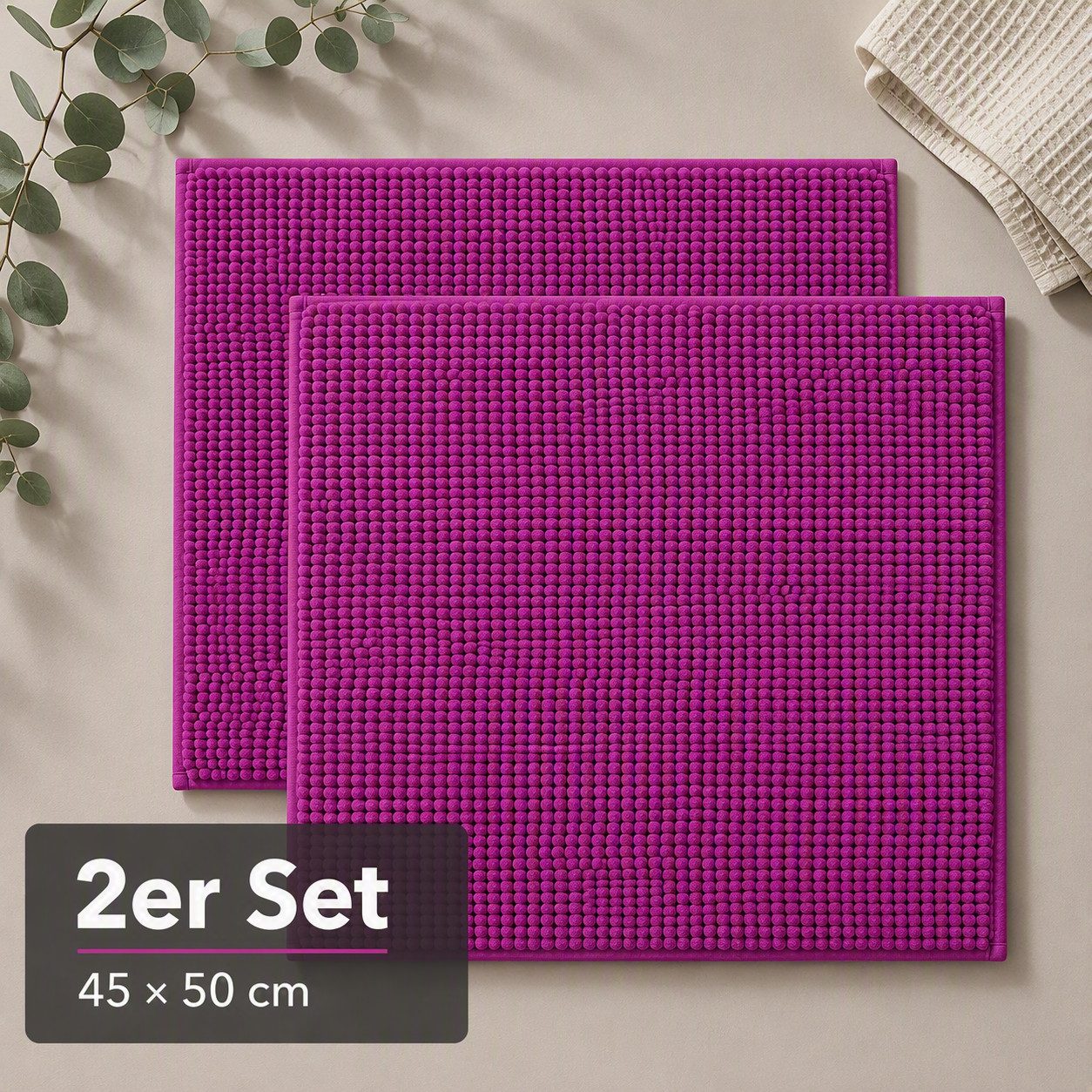 OTTO home Badematte Vanessa Chenille, Standard & Premium, 15cm oder 20cm, auch als 2er Set, rutschhemmend beschichtet, schnell trocknend, strapazierfähig, fußbodenheizungsgeeignet, Polyester, rechteckig, 2-tlg. 45 cm x 50 cm, Uni Farben, besonders weich,