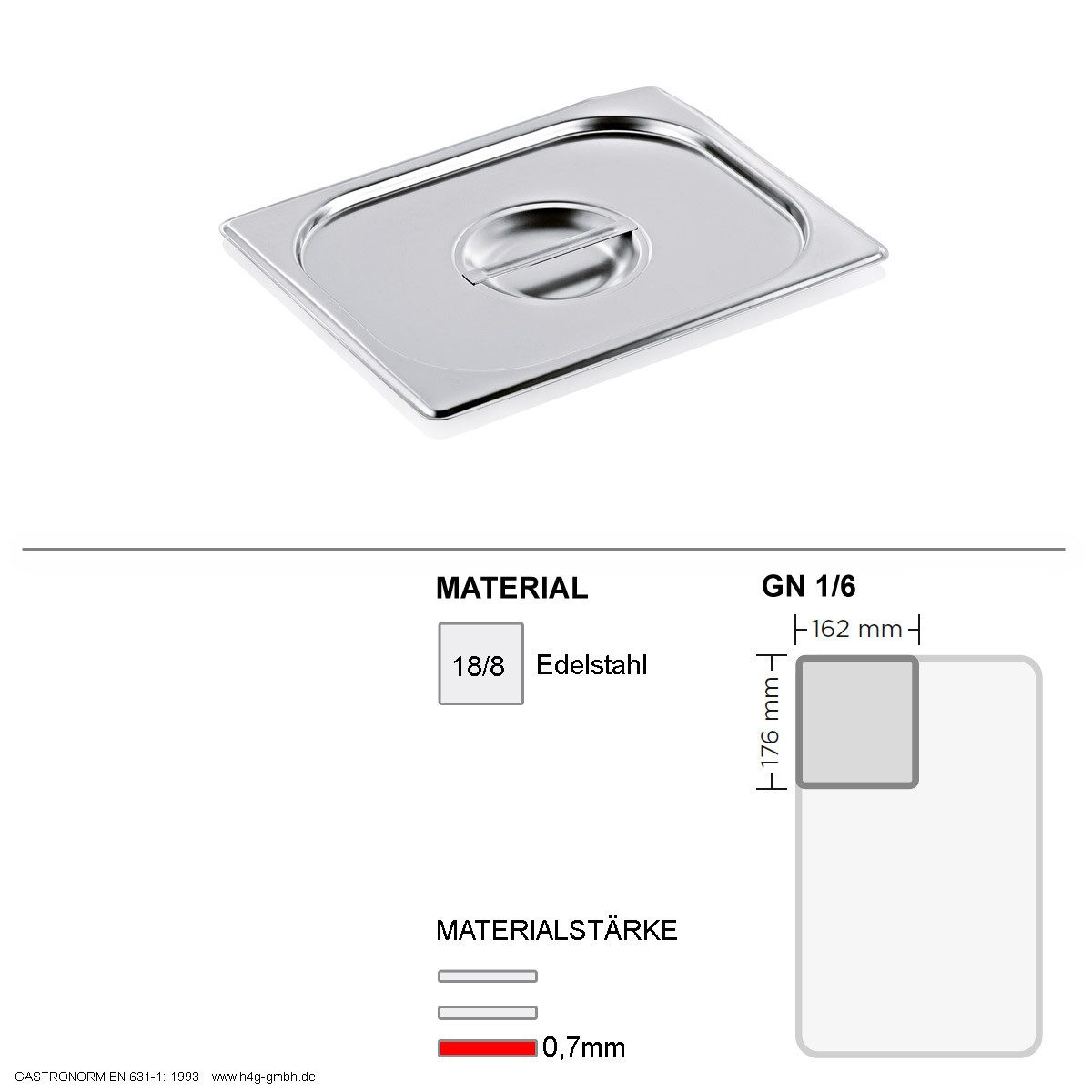 WAS Thermobehälter Gastronorm Deckel für GN Behälter GN 1/6 GN90 18/8 Edelstahl 0,7mm, Edelstahl