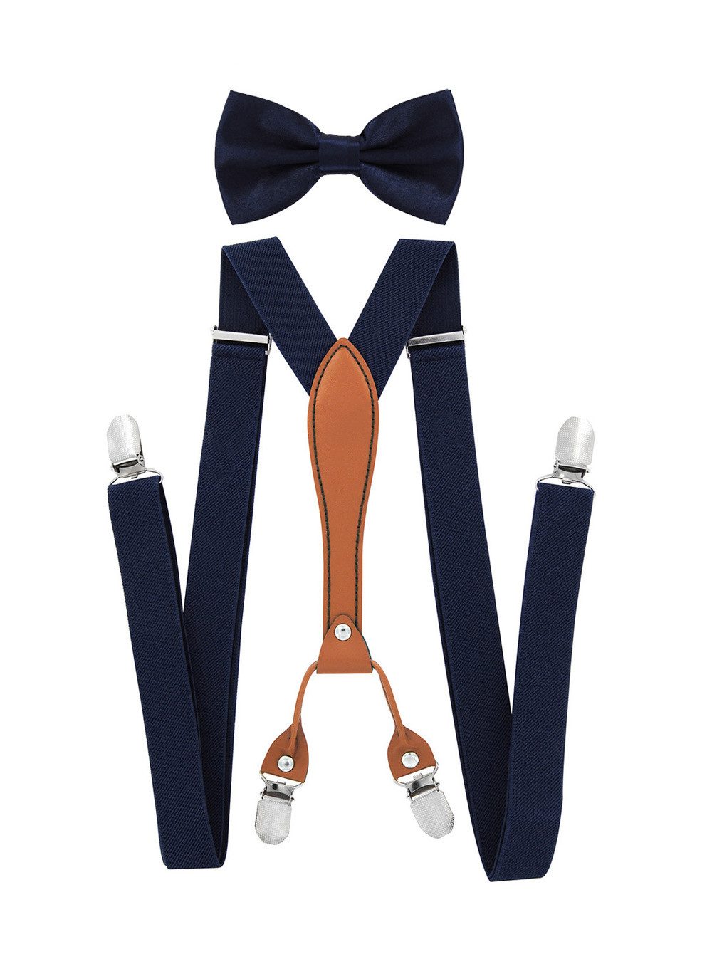 axy Hosenträger Herren Hosenträger mit Fliege Set 4 Stabile Clips X-Form (2-St., 2er Set) 2,5cm Breit verstellbar und elastisch, 120cm Lang