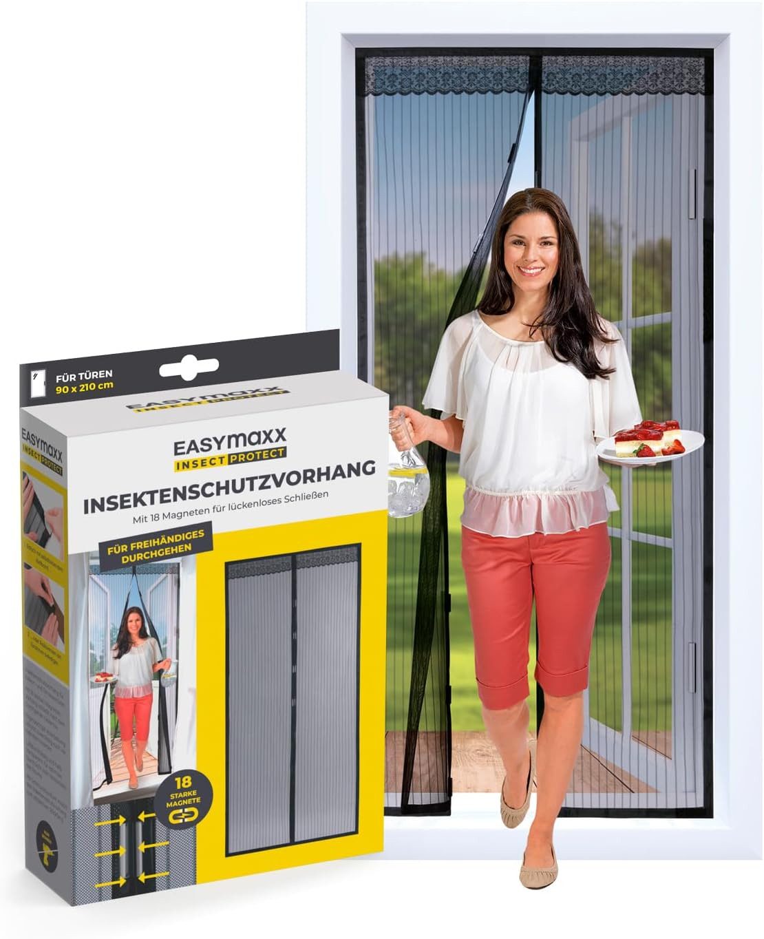 EASYmaxx Insektenschutz-Tür Fliegengitter Tür, (32-St), Moskitonetz mit Magnetverschluss 90x210 cm