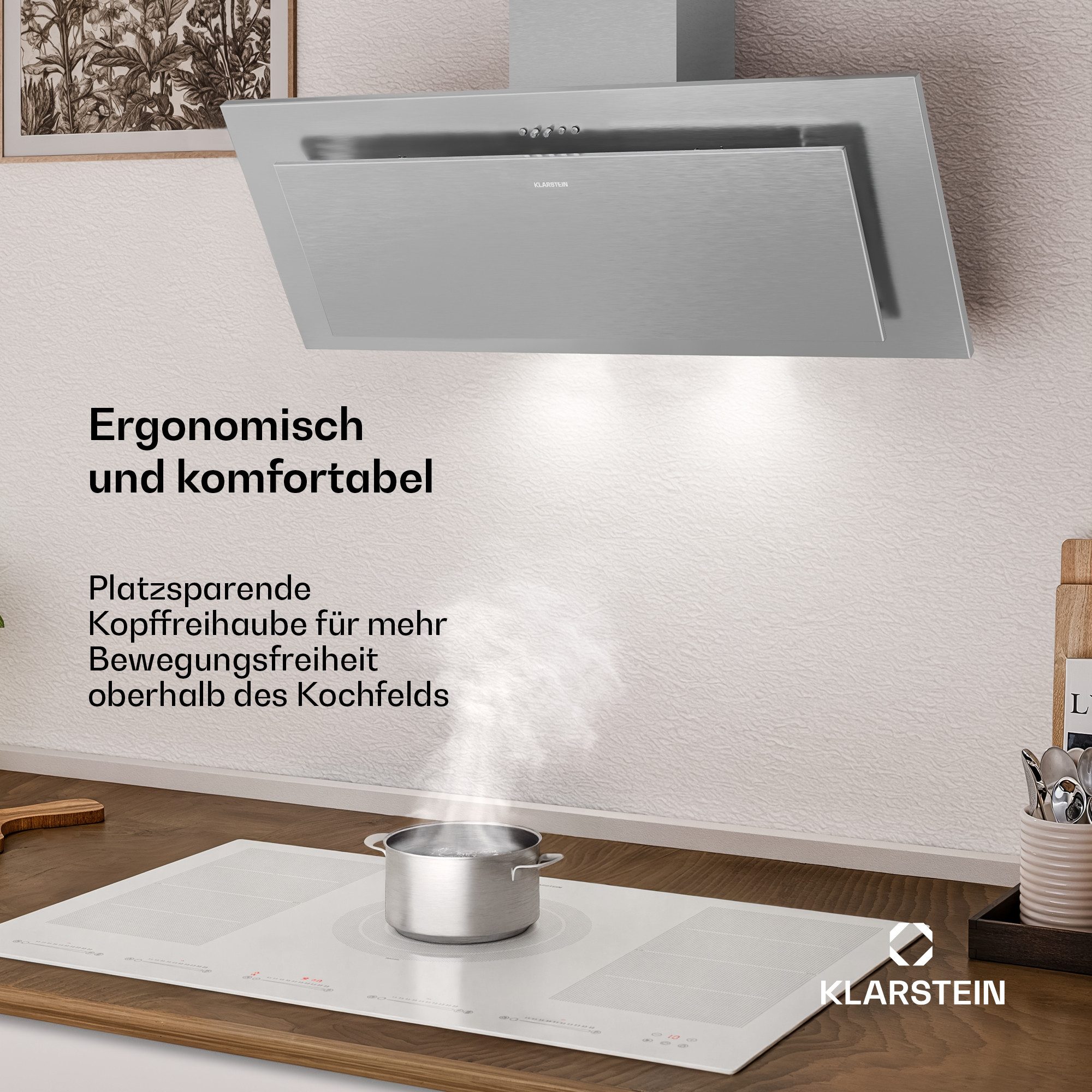 Klarstein Deckenhaube Athena Athena, Dunstabzugshaube Head free Umluft Abluft LED Edelstahl