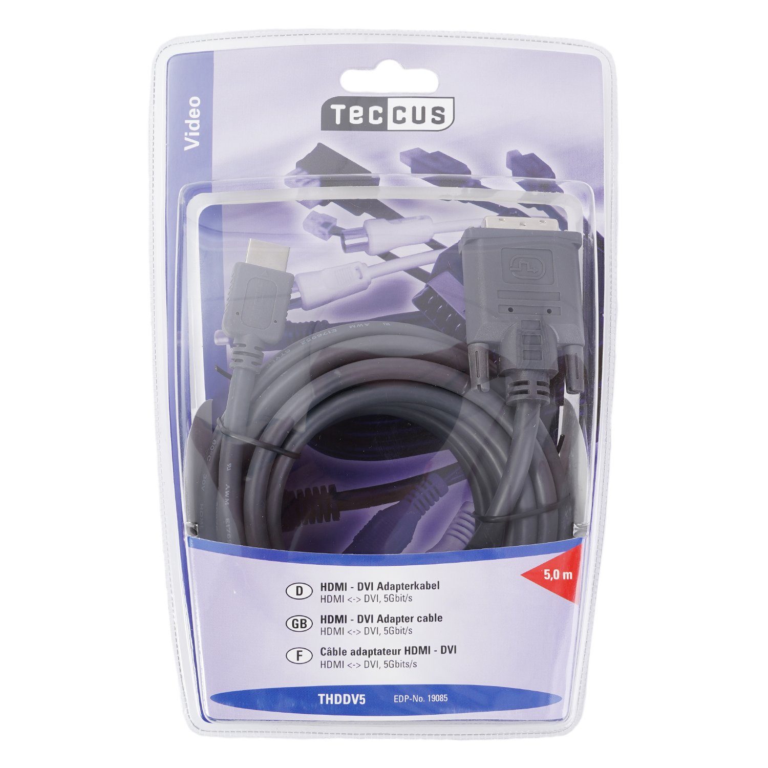 Vivanco HQ 5m HDMI-Stecker auf DVI-D Single Link Video-Adapter HDMI, DVI-D, 500 cm, TV Adapter-Kabel, Verbindungskabel HD-TV PC Geschwindigkeit 5 Gbit/s