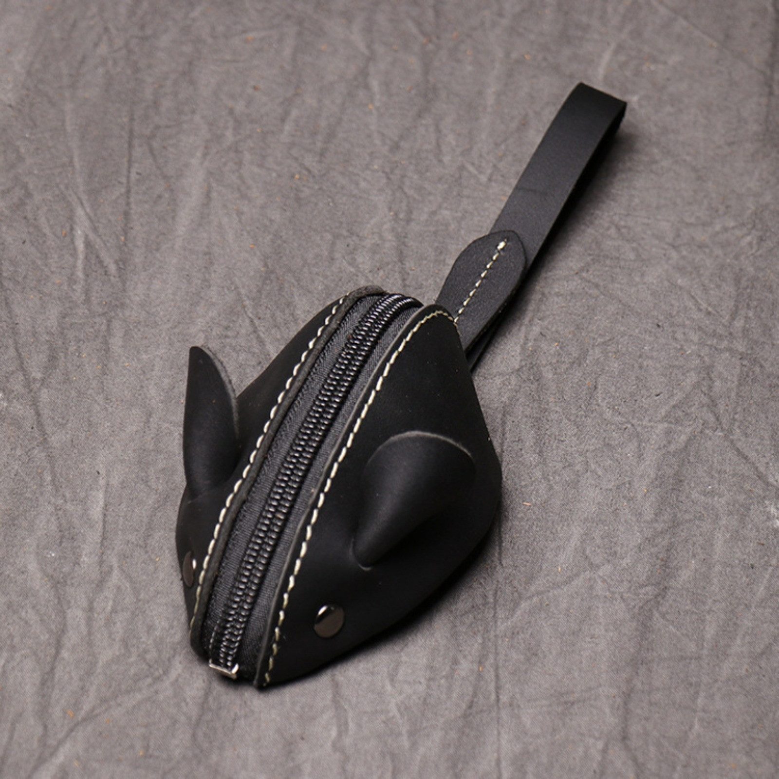 YUBRO-STUDIO Geldbörse Handgefertigte Leder-Münztasche Mausform Zipper günstig online kaufen