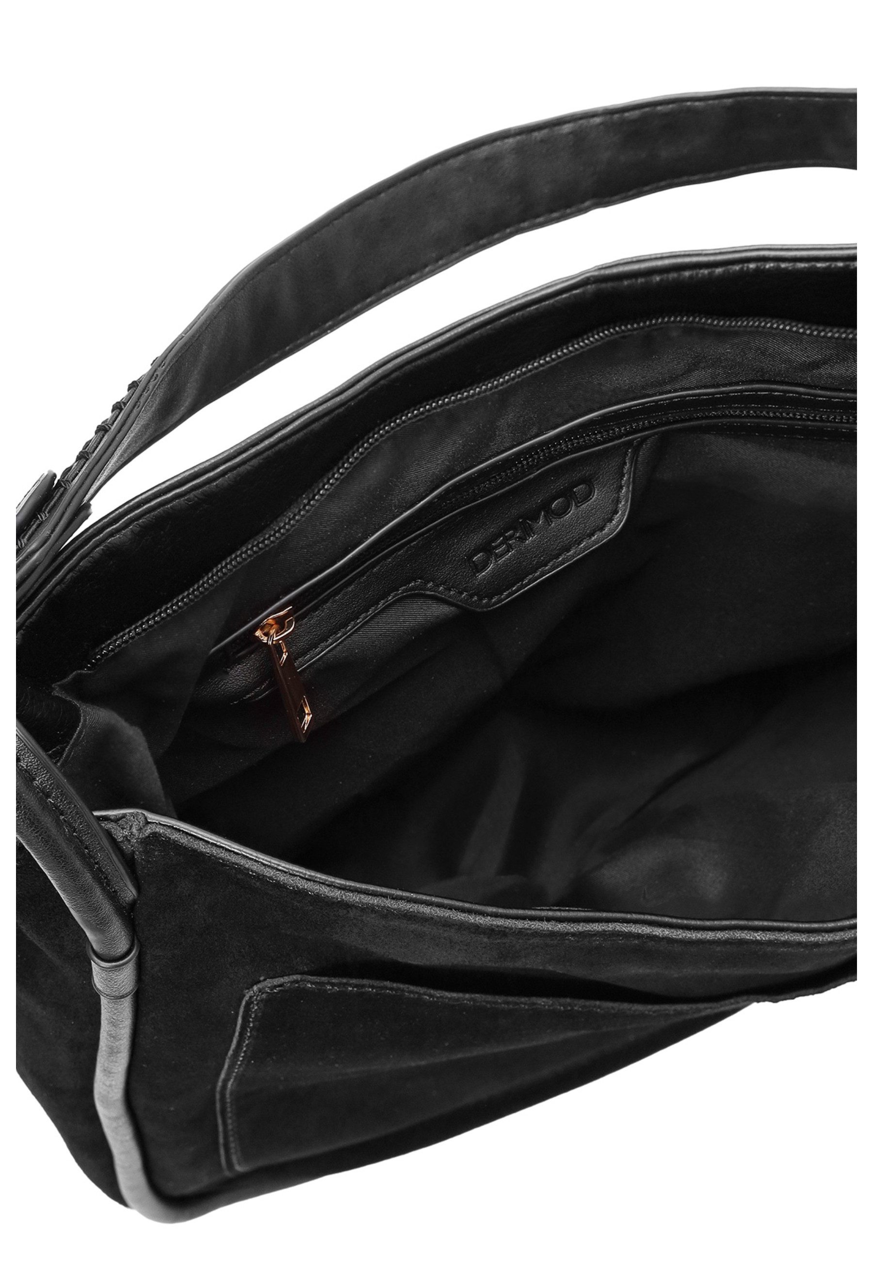 Derimod Umhängetasche Schultertasche aus Kunstvelours, Kunstleder, Schulterriemen, Groß