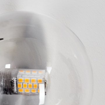 hofstein Wandleuchte Wandlampe aus Metall/Glas in Schwarz/Rauch/Klar/Bernstein, ohne Leuchtmittel, Glasschirme (10, 15 cm) u. An/-Auschalter, 3x G9, ohne Leuchtmittel
