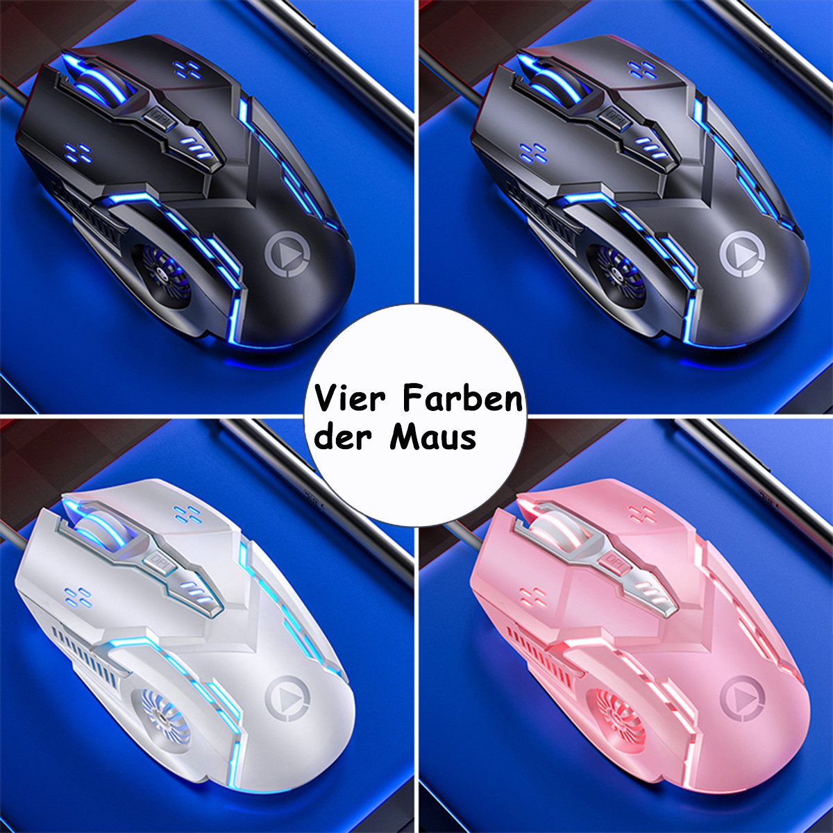 KINSI Hohe Präzision Gaming-Maus, Mechanische Maus, kabelgebundene, 6-Tasten Gaming-Maus (kabelgebunden, 7-farbig beleuchtete mechanische Gaming-Maus, stumm/stumm)