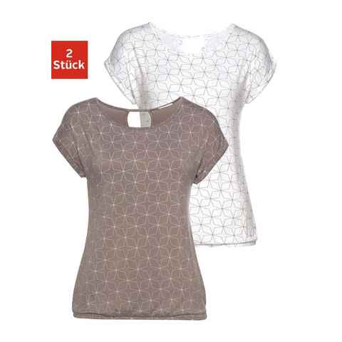 LASCANA T-Shirt (2er-Pack) mit kleinem Cut-Out im Nacken