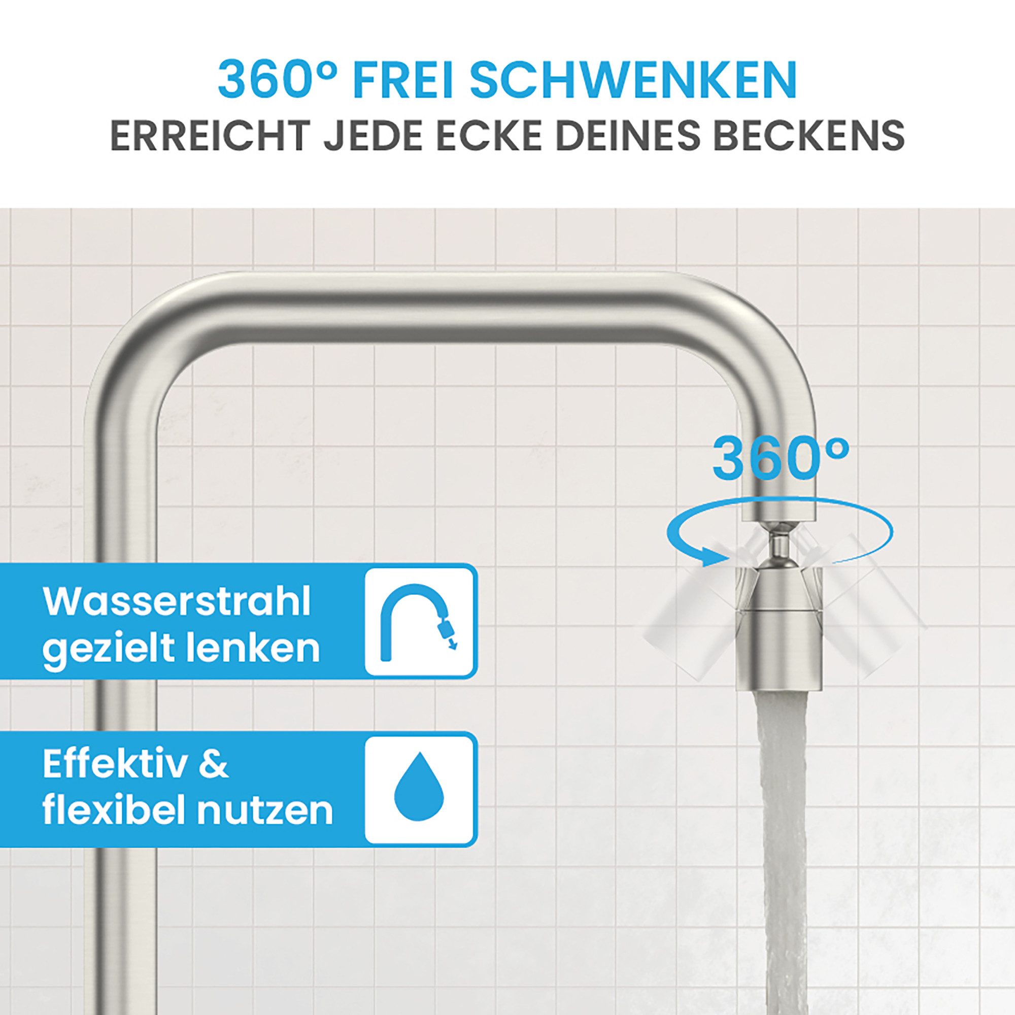 Bächlein Küchenarmatur Hochwertiger Wasserhahnaufsatz mit 2 Strahlarten – Bild 5 von 5