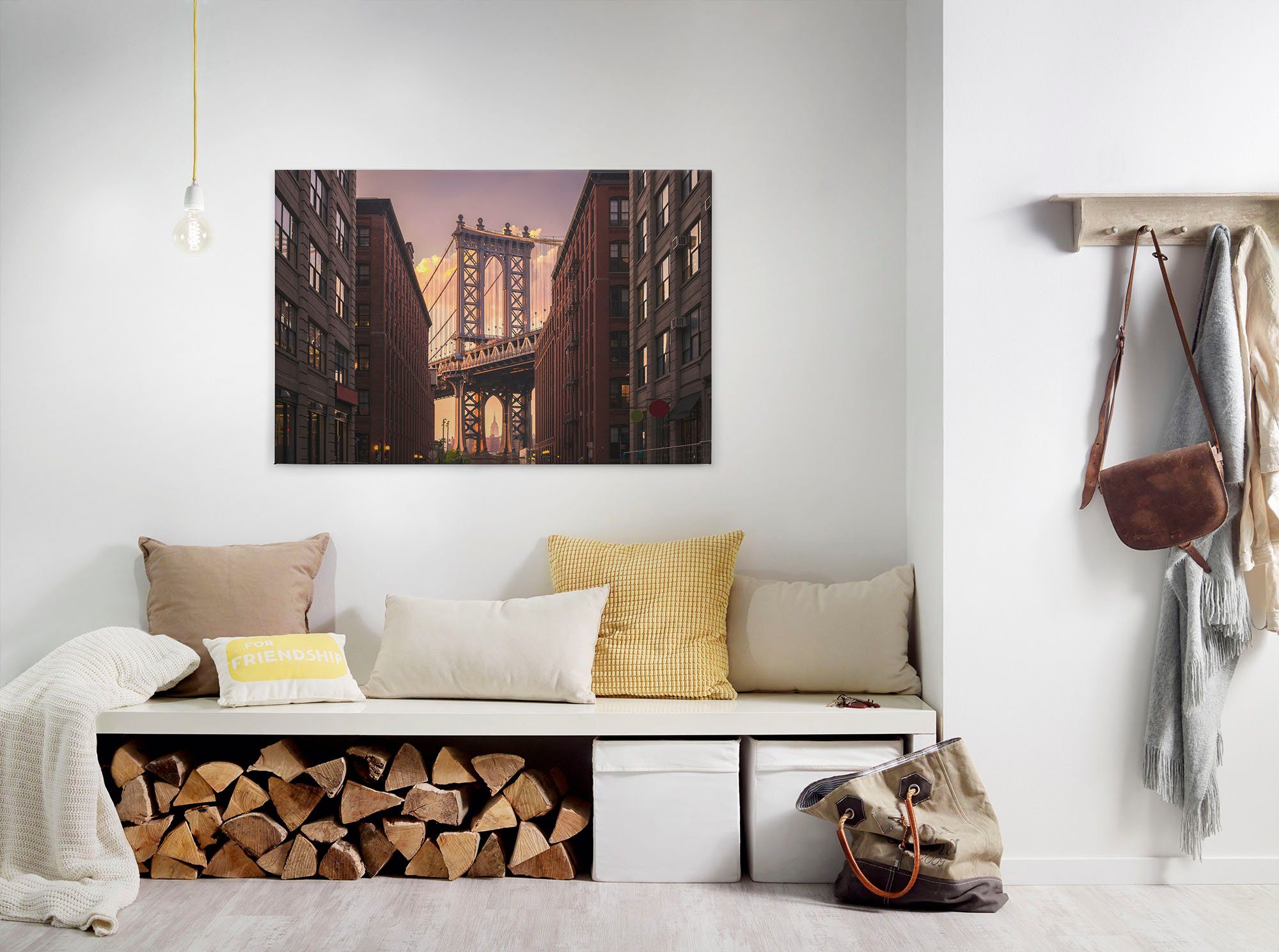 A.S. Création Leinwandbild Brooklyn Bridge, Kinder, Kunst, New York (1 St), Brücke Großstadt Keilrahmen Bild Leinwand-Bild Wohnzimmer modern Wand
