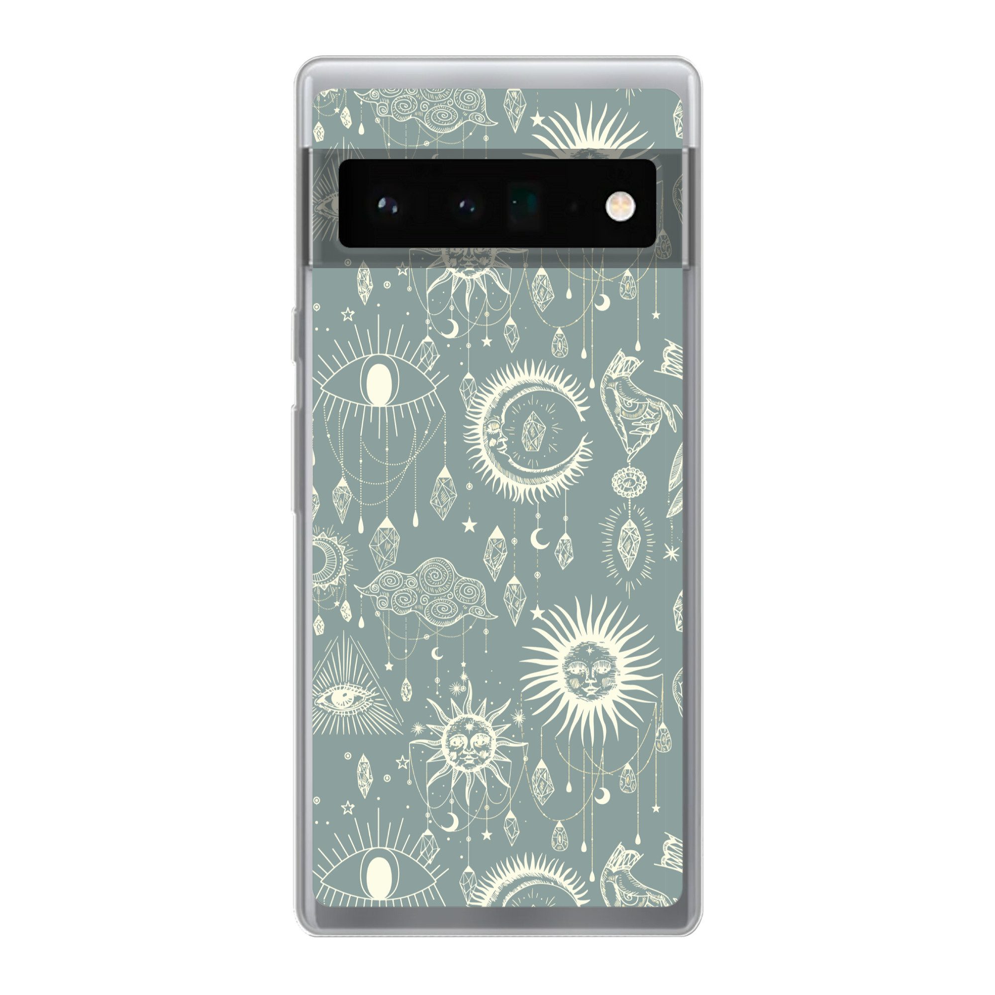 MuchoWow Handyhülle für Google Pixel 6 Pro Boho - Druck - Blau - Sonne - Augen - Zen, Handy Case, Silikon, Bumper Case Dünn