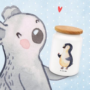 Mr. & Mrs. Panda Vorratsdose Pinguin Marienkäfer - Weiß - Geschenk, Vorratsdose, kleine Wunder, Ke, Keramik, (1-tlg), Massiv-Holzdeckel