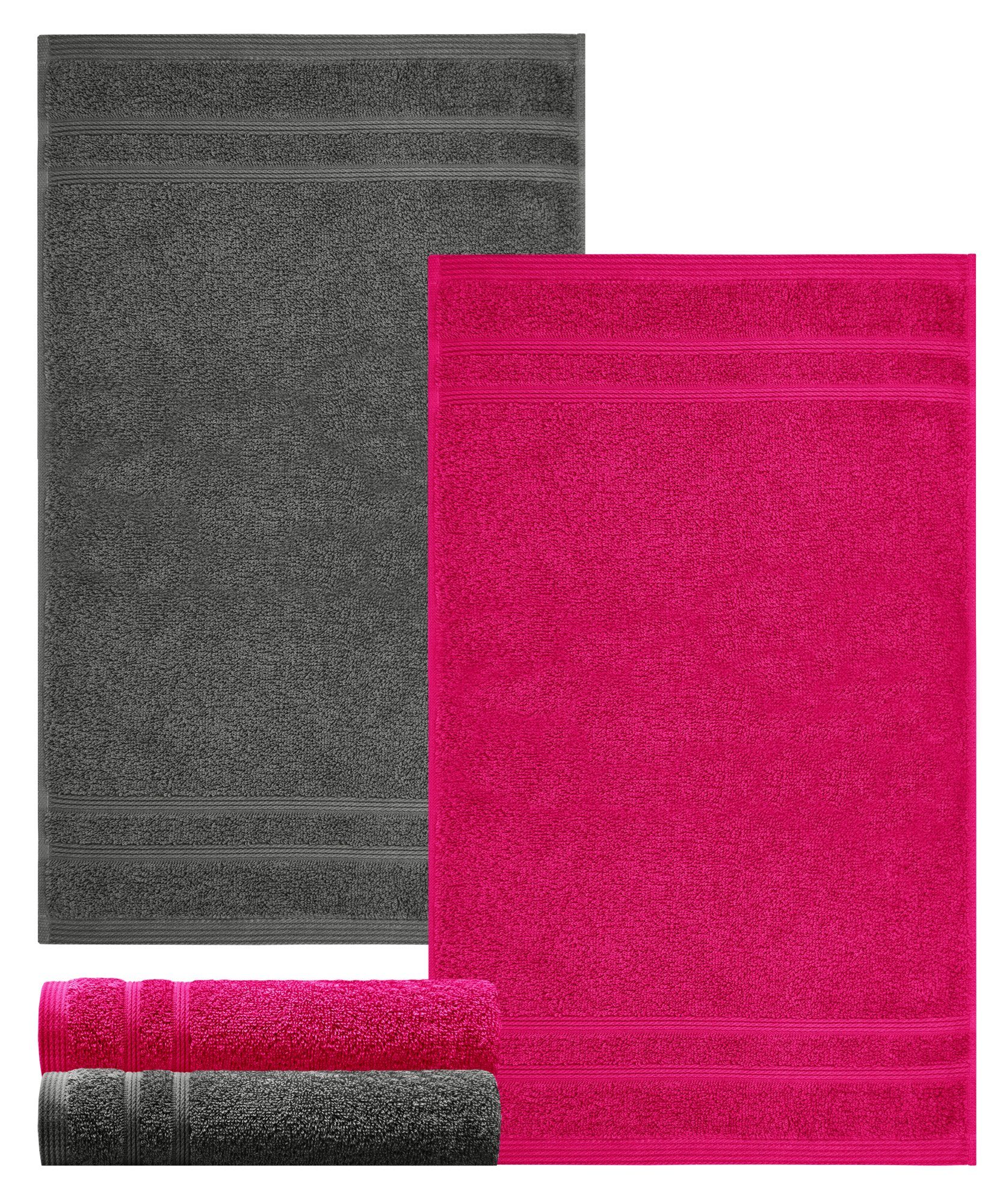 Rhabarber Anthrazit - - London, (Set, Farbkombi: rot Gästetücher cm 30x50 Handtuch weiche Set grau 4-tlg), Lashuma Frottee,