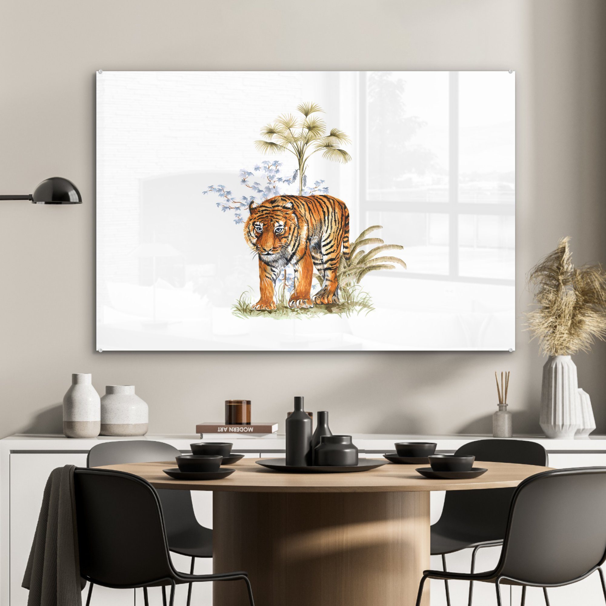 - (1 Wohnzimmer St), Pflanze Acrylglasbilder & Schlafzimmer - Weiß, Acrylglasbild Tiger MuchoWow