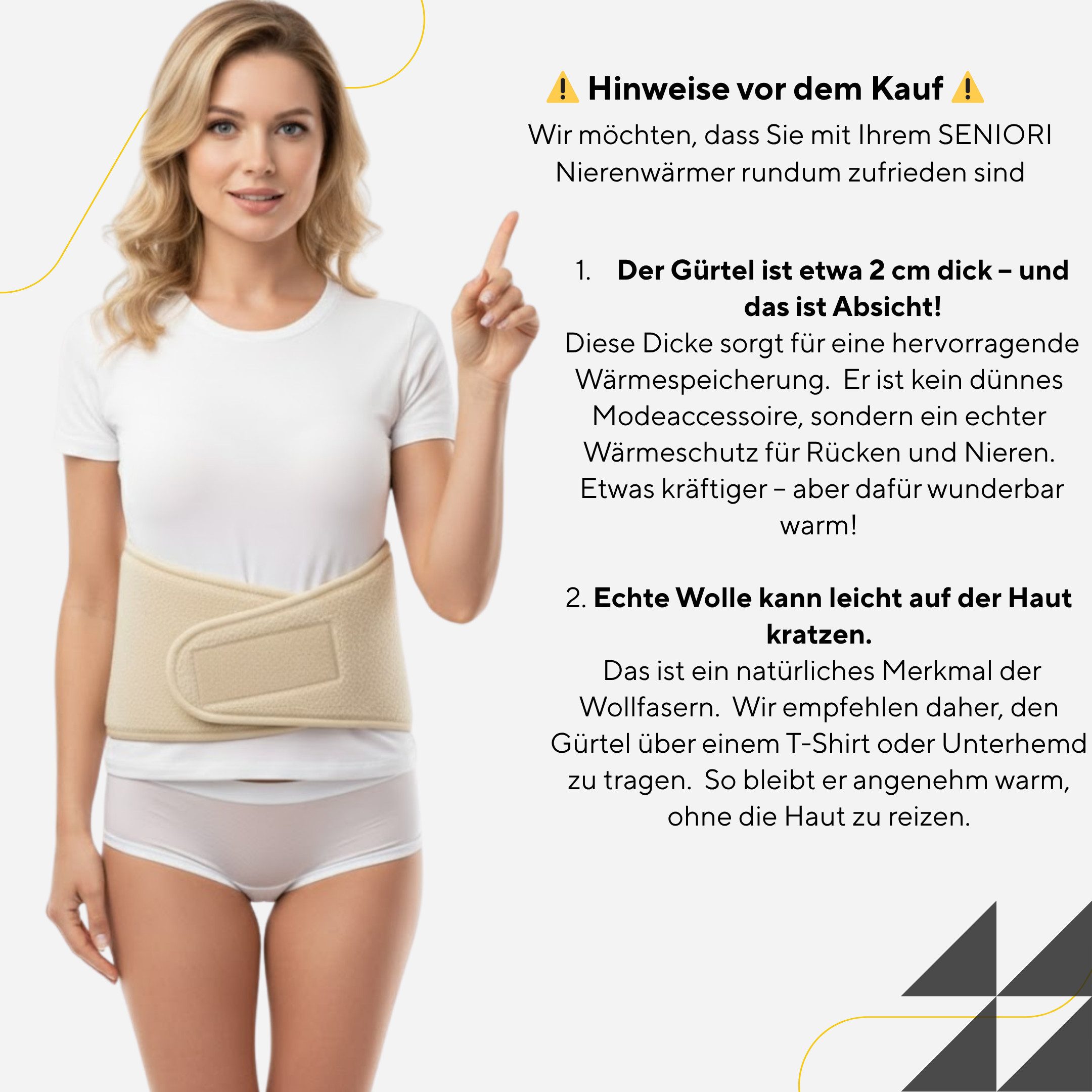 Seniori Nierengurt Nierenwärmer mit 60 % Wolle XS- 3XL Wärmegürtel für Rücken & Nieren, Nierengurt_S