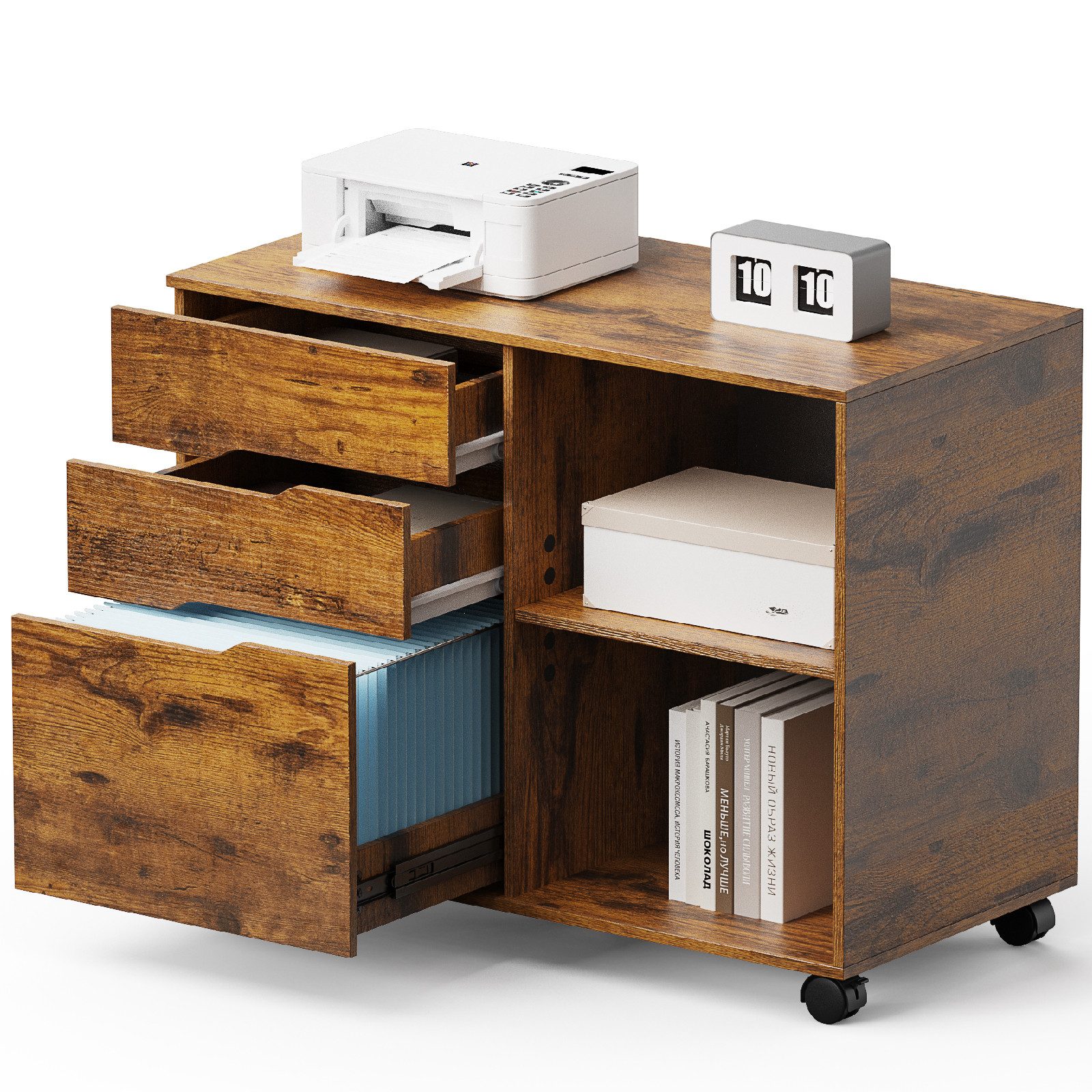 JOEAIS Rollcontainer Schreibtisch Büromöbel Druckerschrank Büro Schrank, Schreibtisch Schrank auf Rollen Rollschrank Kommode mit Rollen