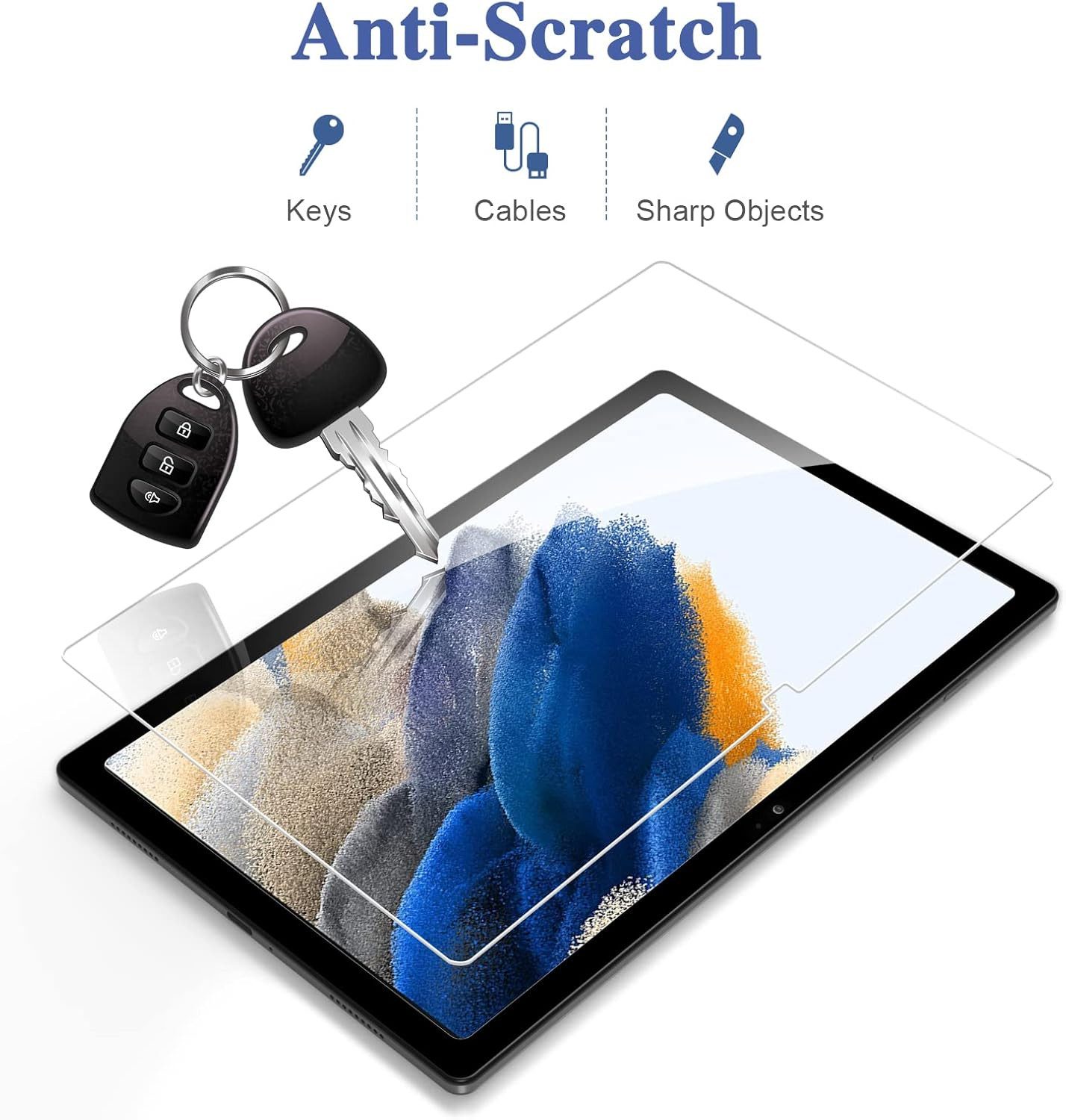 CLM-Tech Displayschutzglas 2x für Samsung Galaxy Tab A8 10,5 Zoll Panzerfolie kristallklar für Samsung Galaxy Tab A8 10,5 Zoll, Panzerglas Spar-Set, 2 Stück, An – Bild 4 von 5