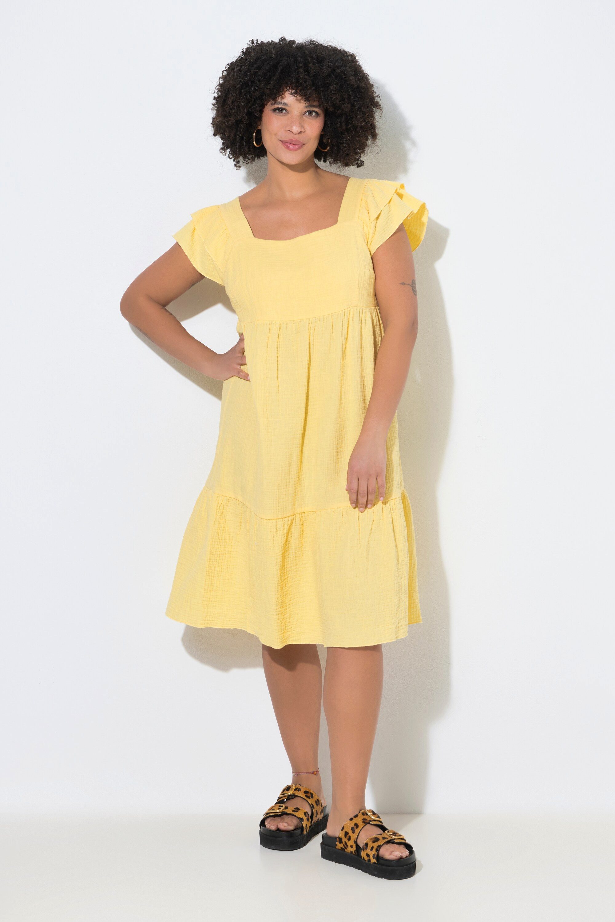 Angel of Style Jerseykleid Musselinkleid Carree-Ausschnitt Volants