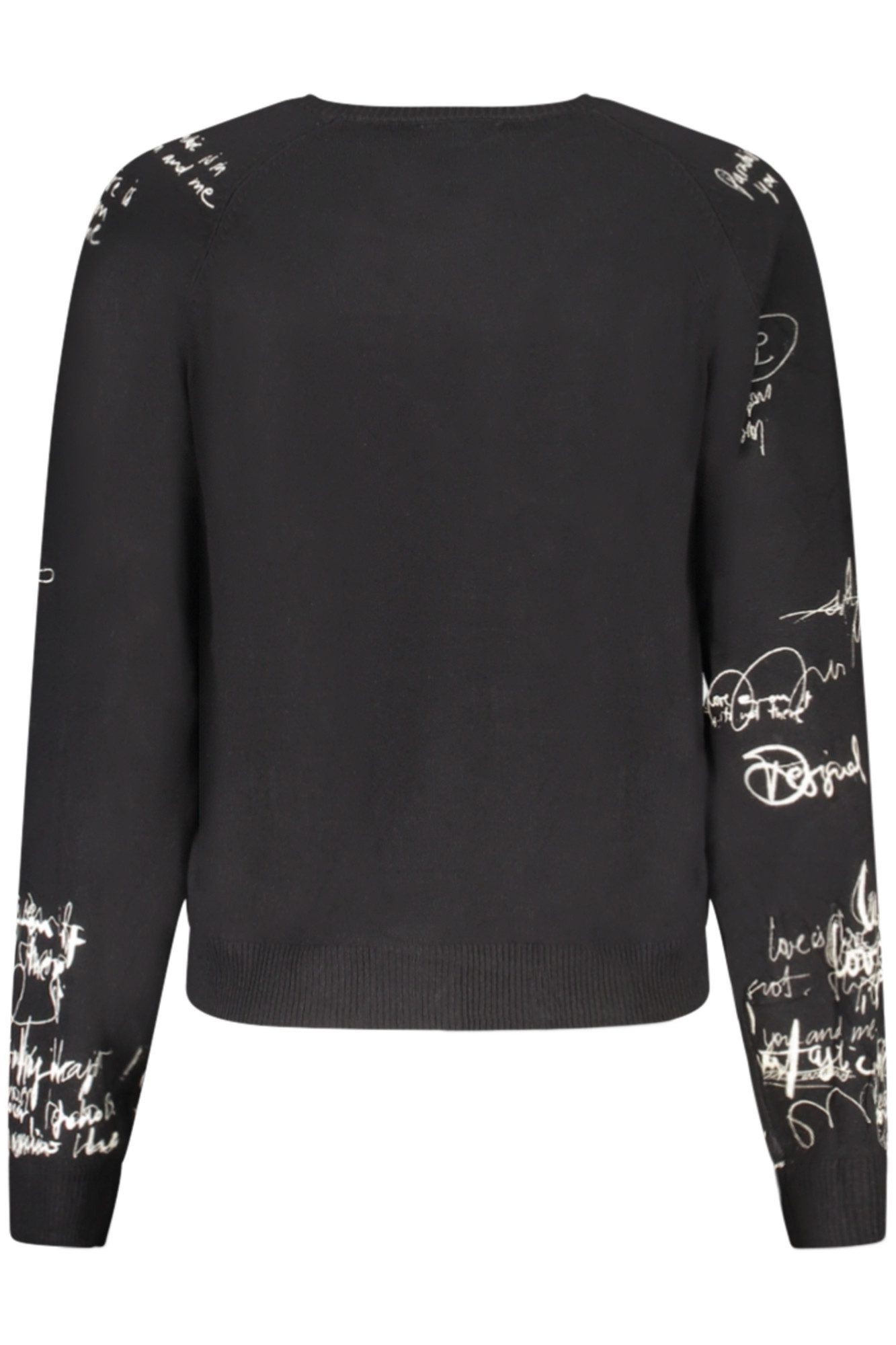 Desigual Strickpullover Stylischer Damenpullover in Schwarz mit Print und Stickerei