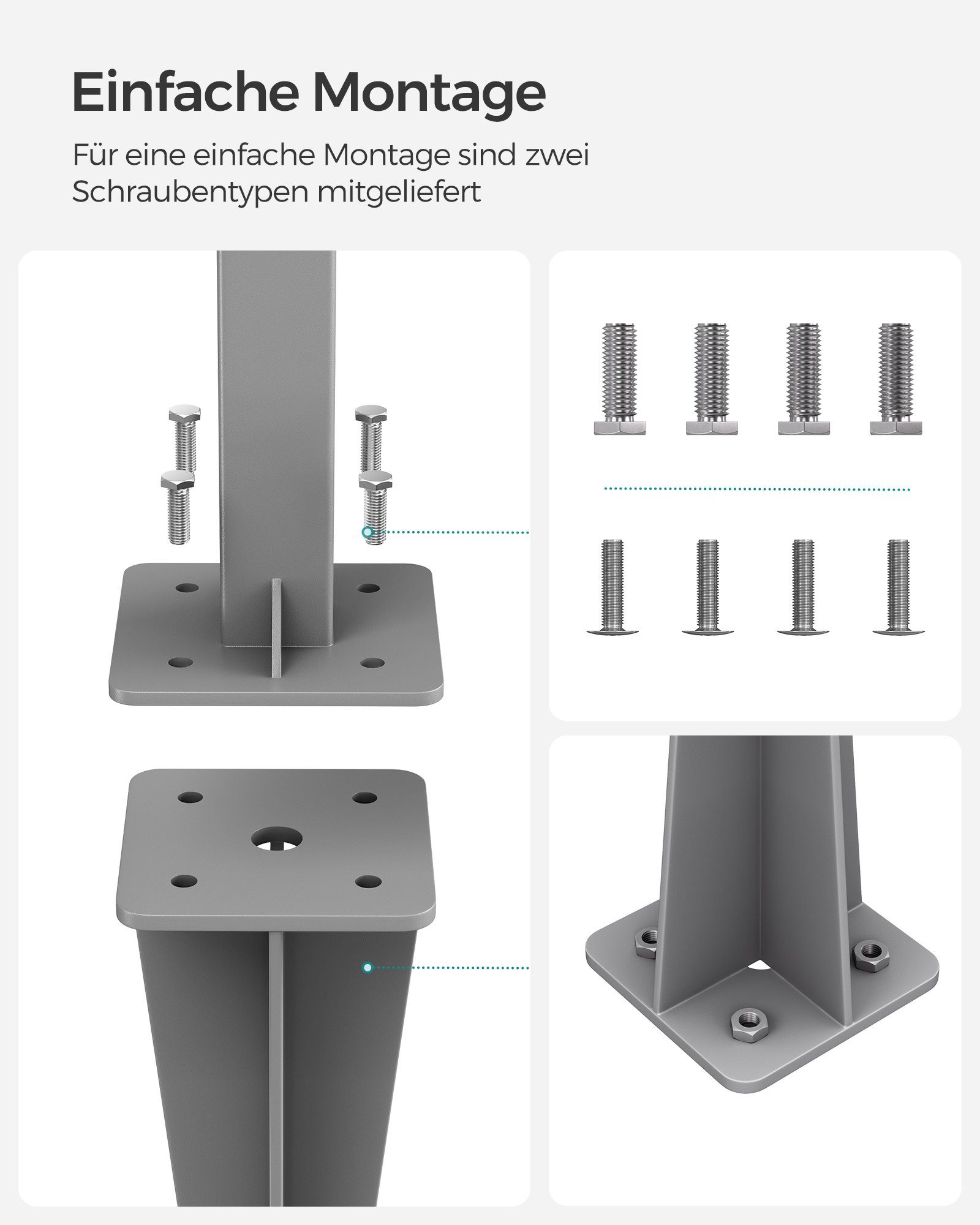SONGMICS Seitenmarkise Zubehör Erdanker Bodenhalterung für Standpfosten