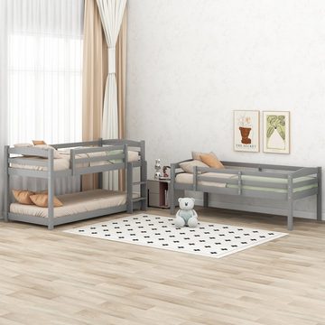 SOFTWEARY Etagenbett mit 3 Schlafgelegenheiten (90x200 cm, umbaufähig zu 2 Einzelbetten), Kinderbett mit Rausfallschutz