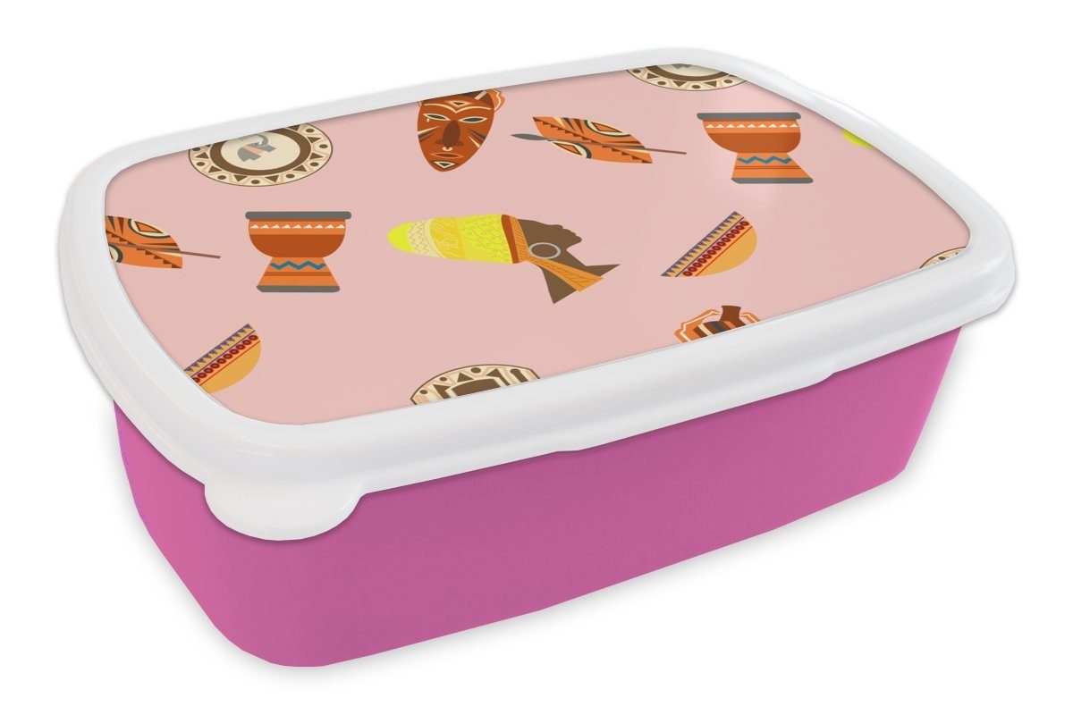 Snackbox, Mädchen, Schnittmuster Brotdose Erwachsene, rosa Masken, Afrikanische (2-tlg), - Kinder, Kunststoff, für - - MuchoWow Kunststoff Afrika Lunchbox Brotbox Djembé