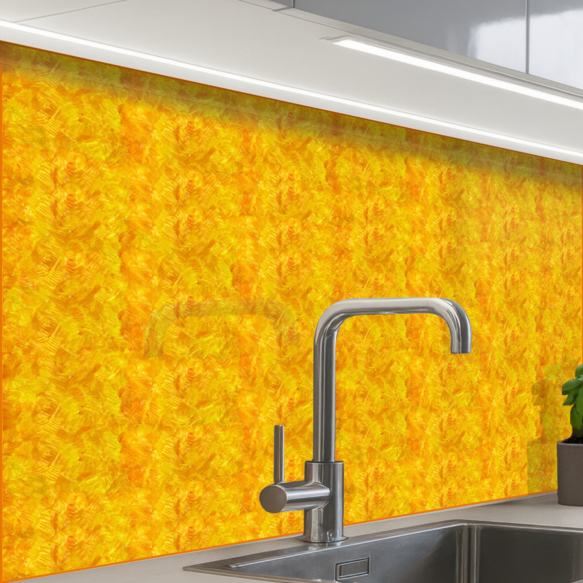 KitchenYeah Küchenrückwand Muster selbstklebend (keine Folie) Fließend - Öl - Farbe - Gelb, (1-tlg), Spritzschutz, Küche, Rückwand, Küchenwand, Küchenfront, 30x20 cm