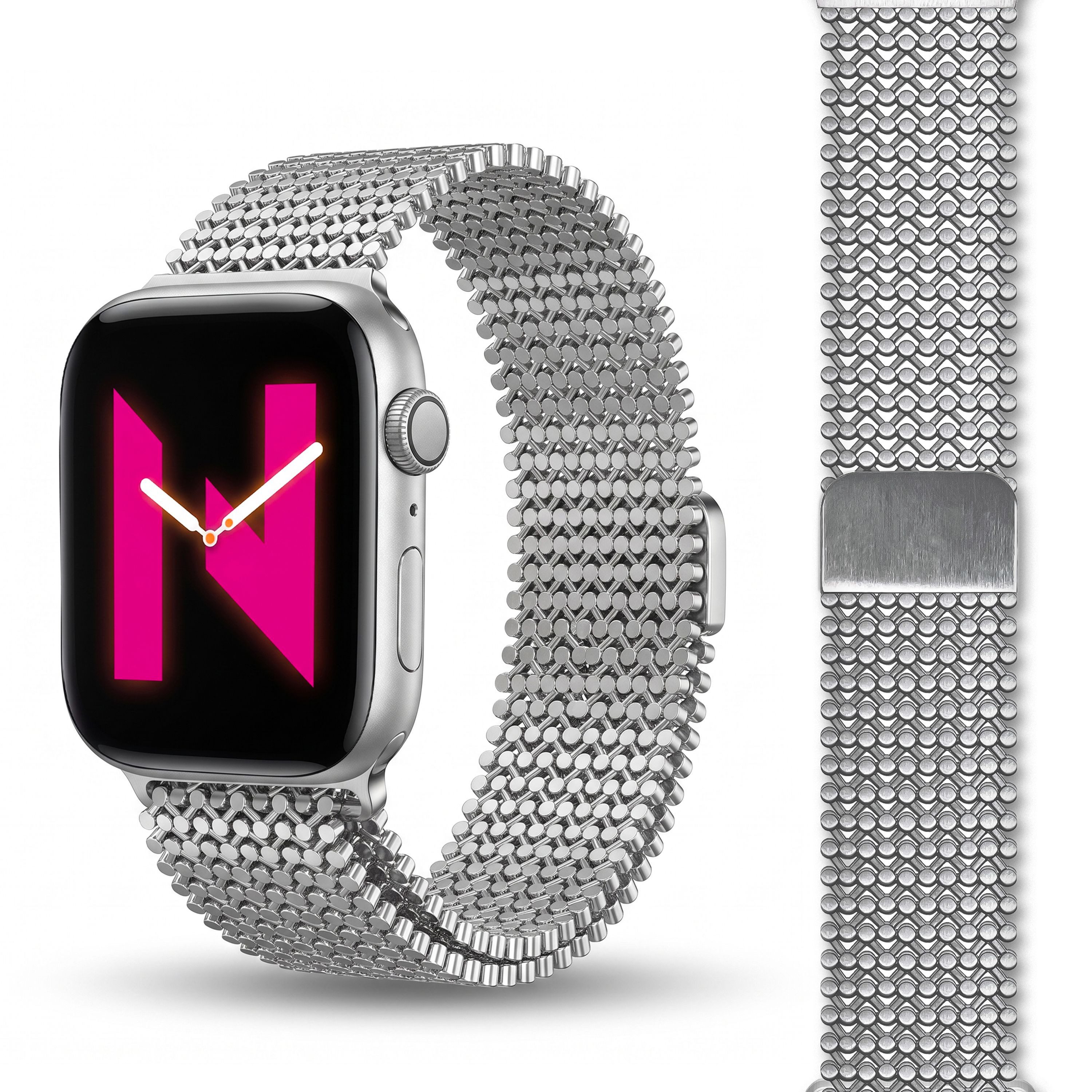 Nalia Smartwatch-Armband Apple Watch 38mm/40/41/42(Serie 10/11), Elegantes Edelstahl Ersatzarmband / für Fitness Uhr / Mesh Struktur