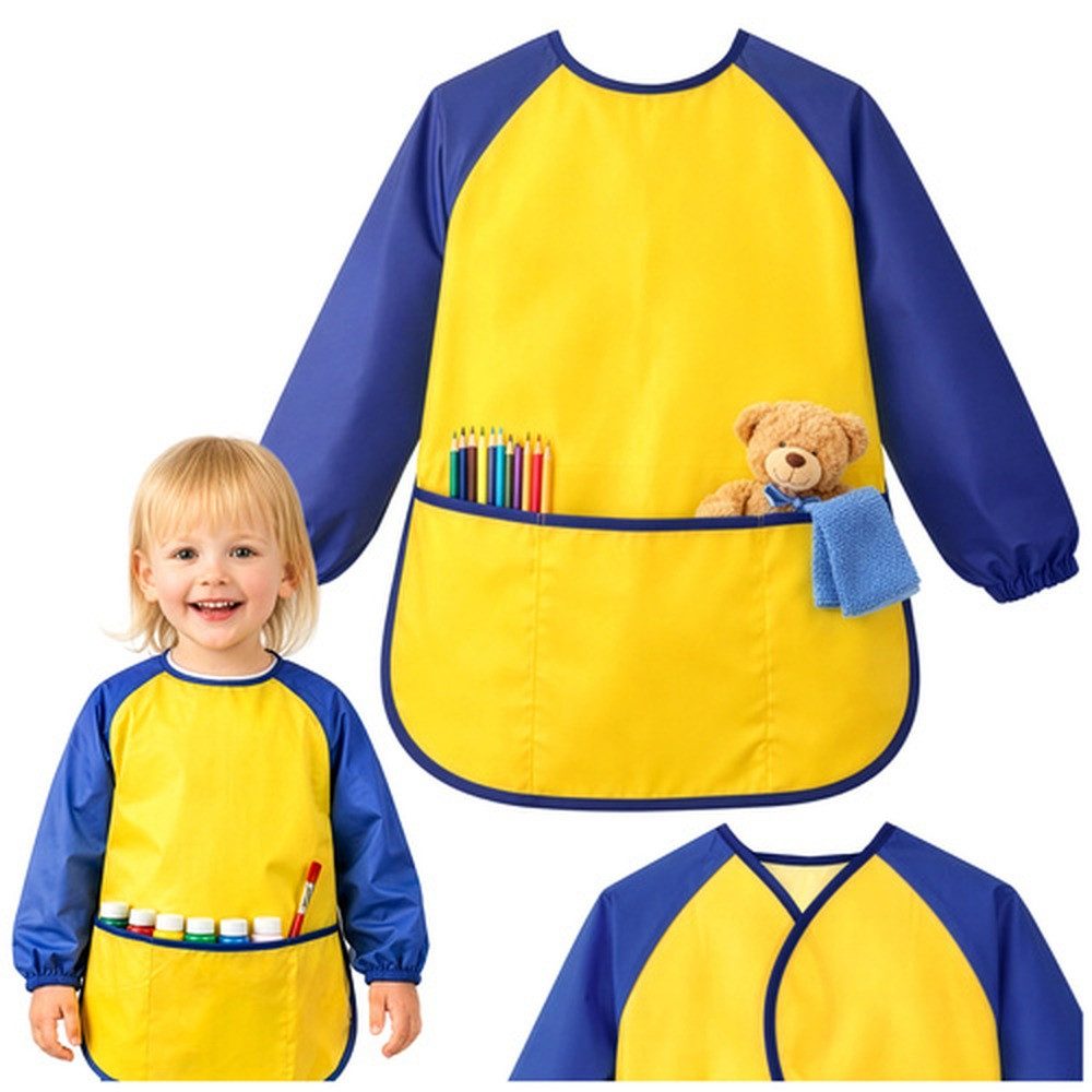 KRUZZEL Malschürze Kinderschürze Schutzschürze, (Spar-Set, 1-tlg., wasserdicht), Lockere, bequeme Passform ermöglicht freies Spielen