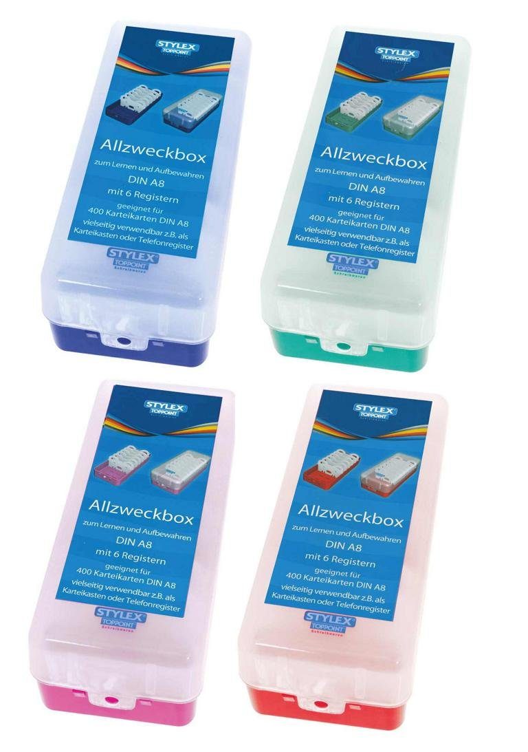 Stylex Schreibwaren Karteikasten 6x Lernbox Karteikasten DIN A8 blau, rot, grün, pink