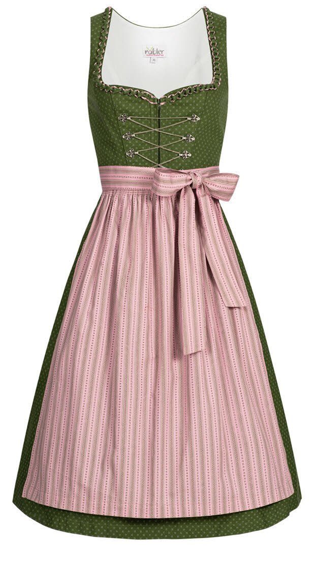 Nübler Dirndl Damen Dirndl midi im Landhausstil, Rocklänge 70cm (Dirndl Set midi THEA, 2-tlg., Dirndl Kleid mit Schürze) Moderne Tracht im bayerischen Stil - Trachtenmode Damen