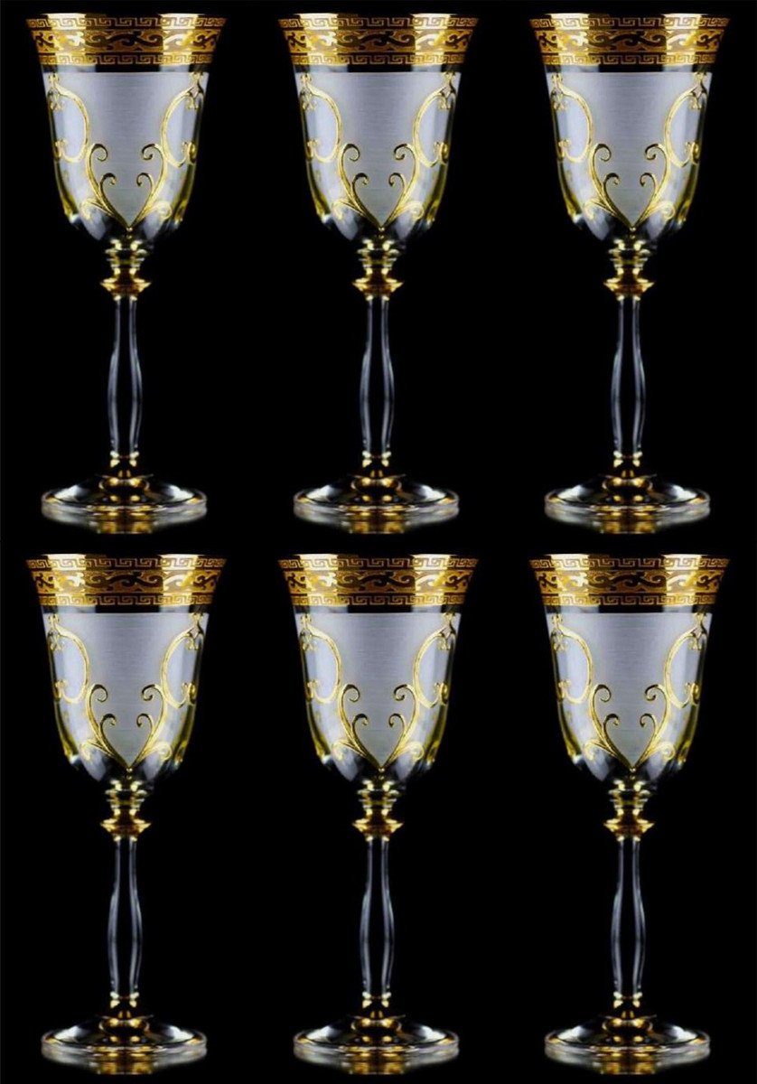 Likörbecher Luxus Barock Likörglas 6er Set Weiß / Gold Ø 5,5 x H. 17 cm - Handgefertigte und handbemalte Likörgläser - Hotel & Restaurant Accessoires - Luxus Qualität